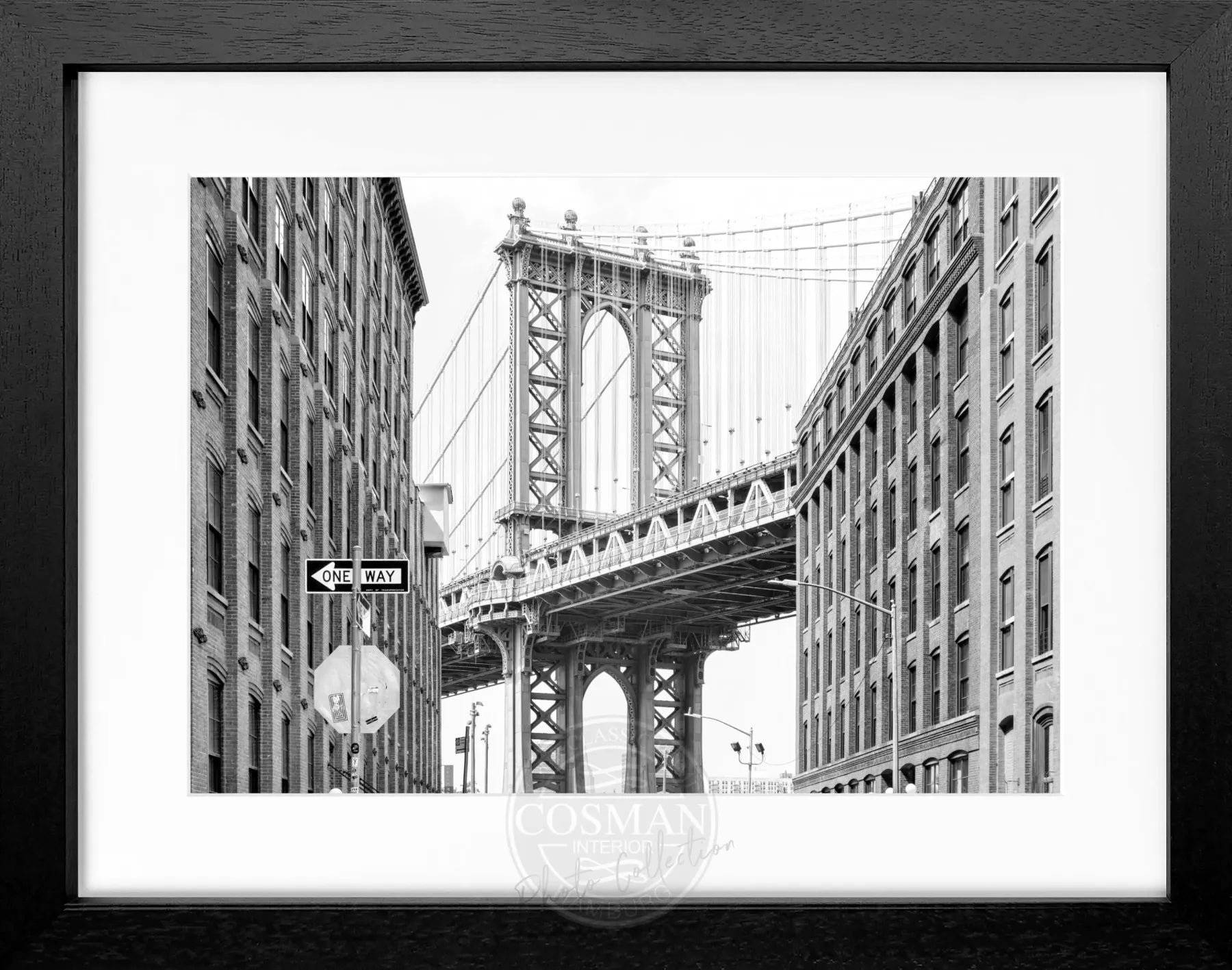 Schwarz-weißer Poster mit Rahmen von Cosman-Photocollection, New York Manhattan Bridge, Motiv, 31x25 cm
