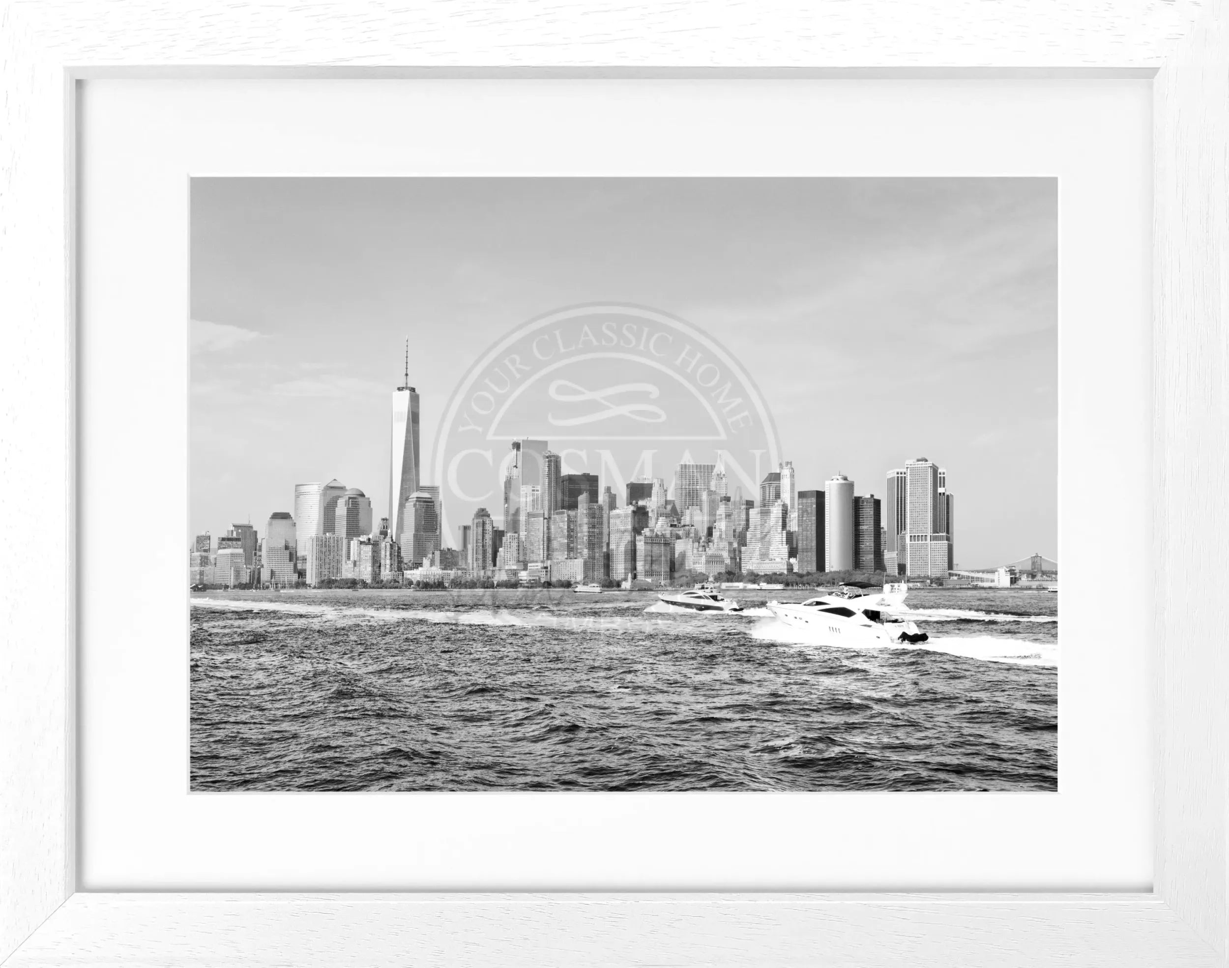 Schwarz-weiß Poster mit Rahmen von Cosman-Photocollection, New York Skyline, 31x25 cm, stilvolle Wanddekoration