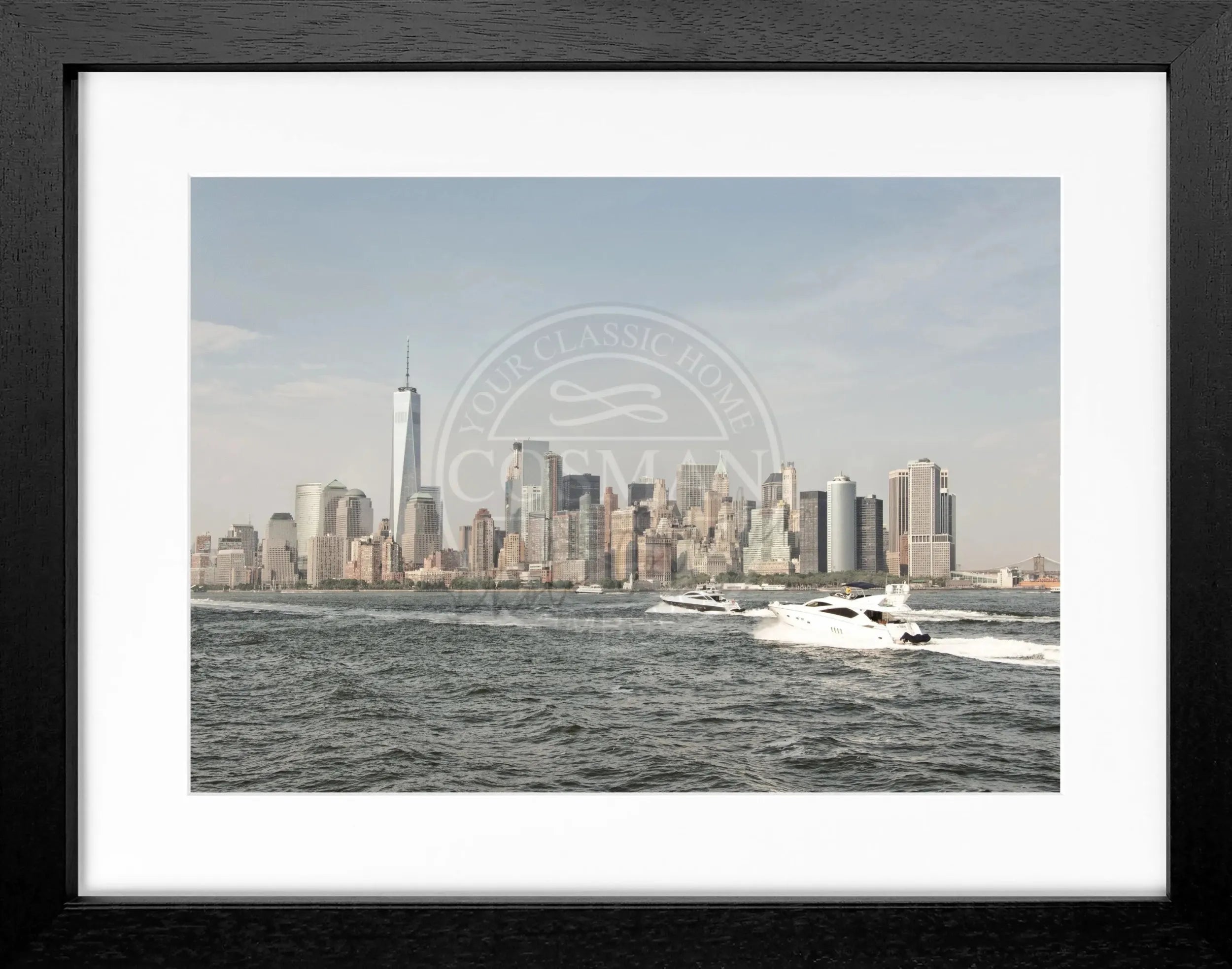 Schwarz-weiß Poster mit Rahmen von Cosman-Photocollection, New York Skyline, 31x25cm, dekoratives Wandbild