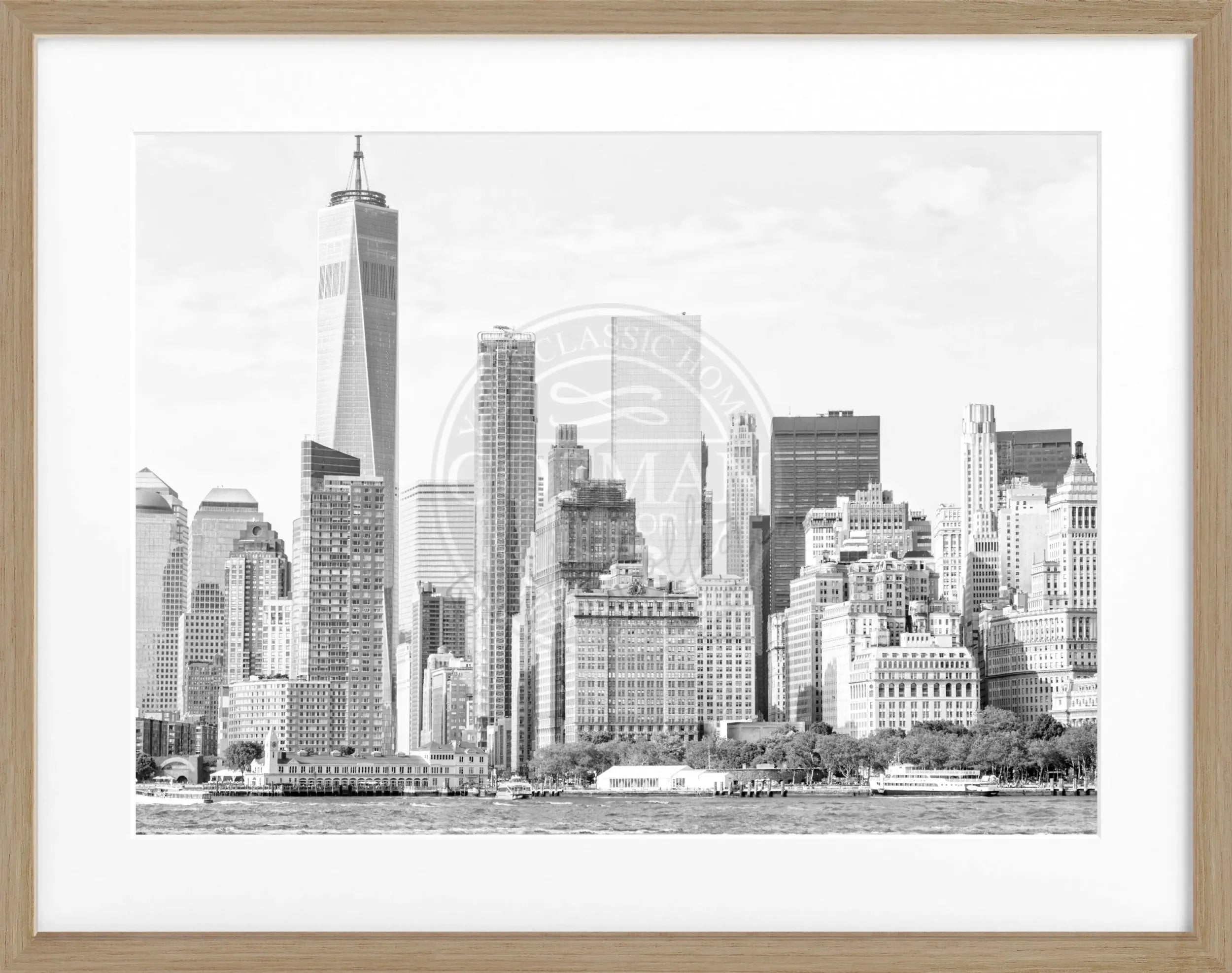 Schwarz-weiß Poster mit Rahmen von Cosman-Photocollection, New York Skyline, 31x25 cm, kunstvoller Blick auf die Stadt.