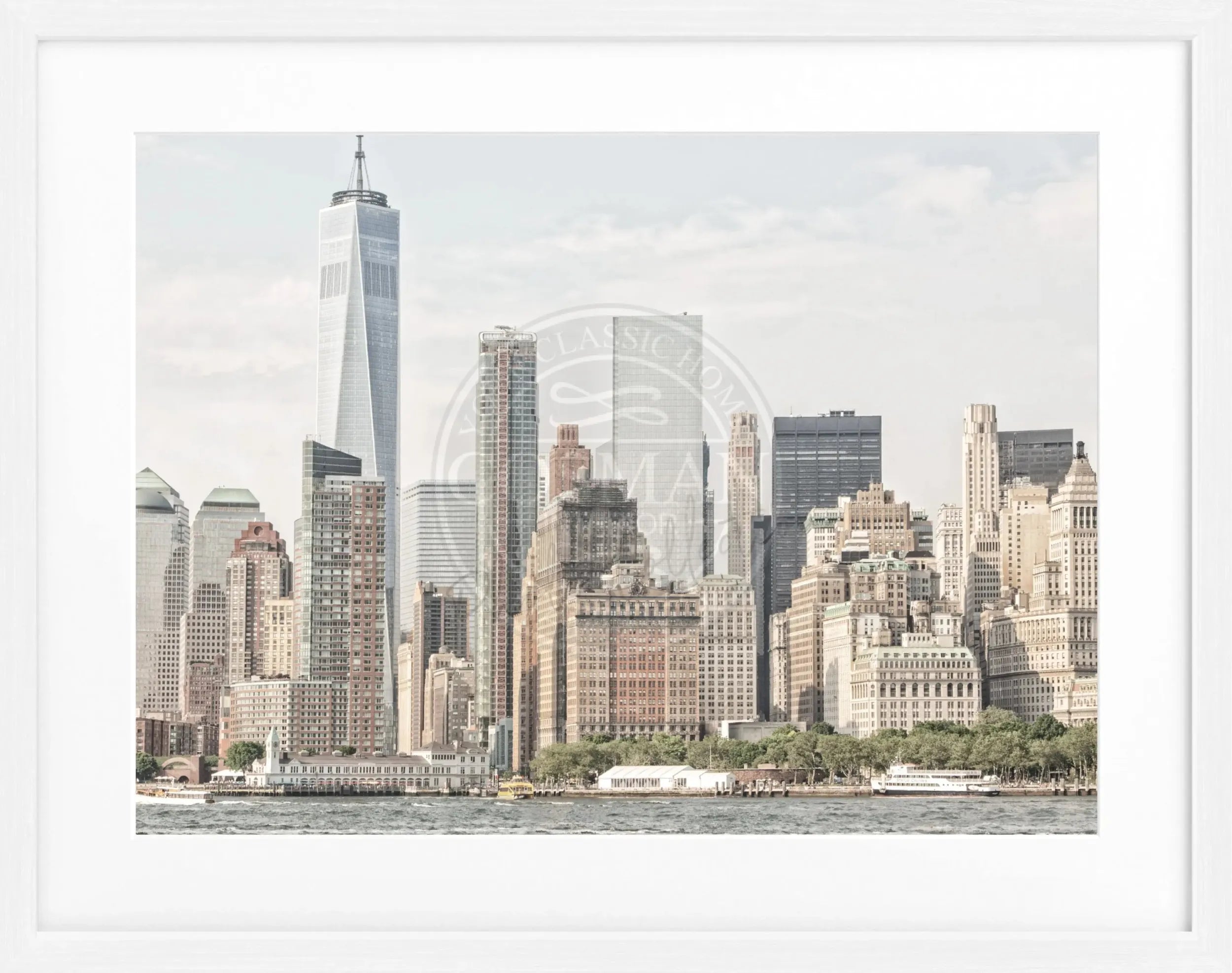 Schwarz-weiß Poster mit Rahmen von Cosman-Photocollection, New York Skyline, Maße 31x25 cm, urbanes Stadtbild.