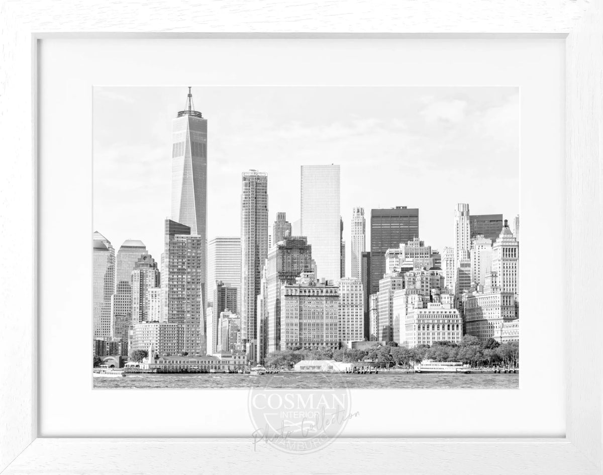 Schwarz-weiß Poster mit Rahmen von Cosman-Photocollection, New York Skyline, 31x25cm, Wanddekoration, Stadtbild.