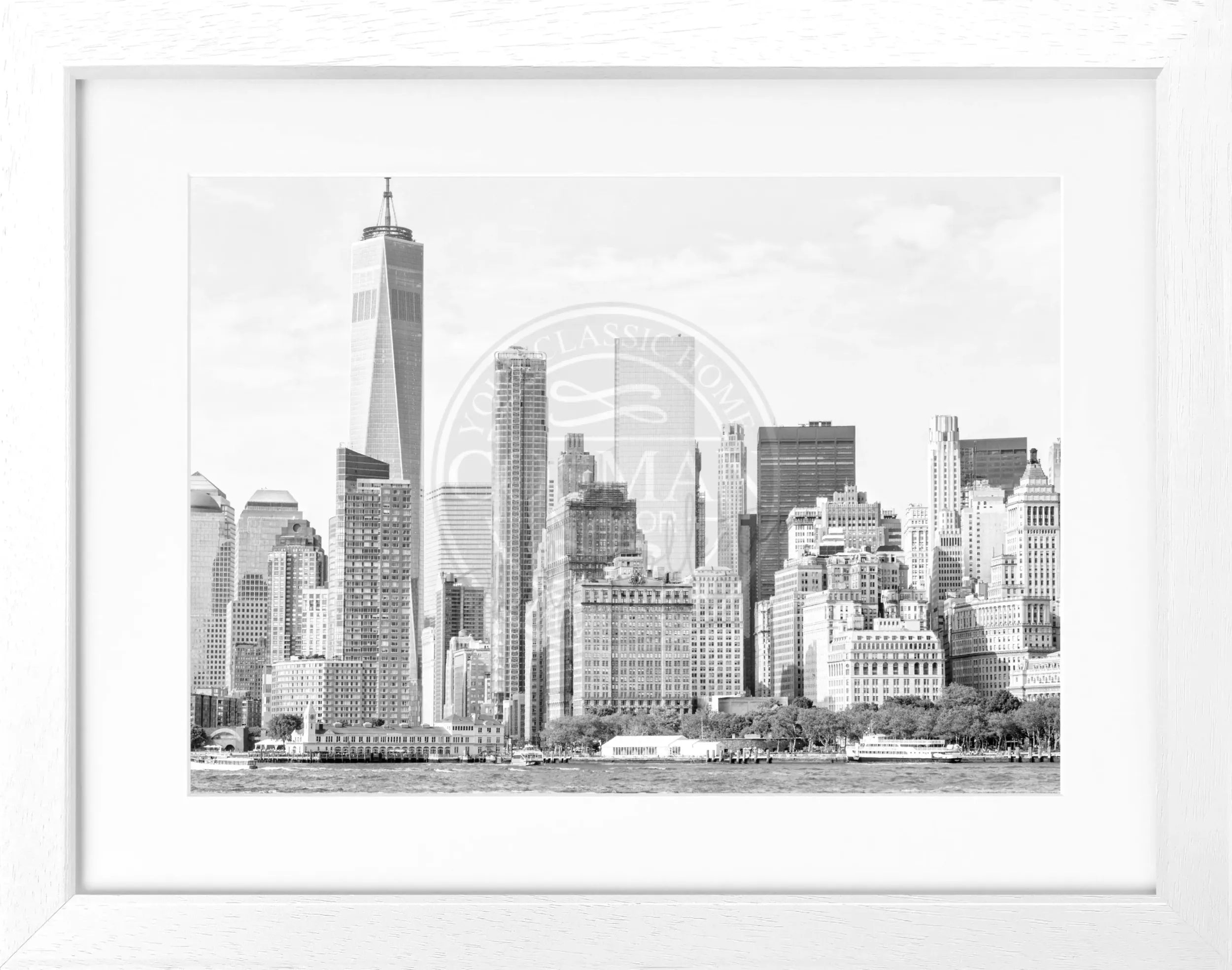 Schwarz-weiß Poster mit Rahmen von Cosman-Photocollection, New York Skyline, 31x25cm, Wanddekoration, Stadtbild.
