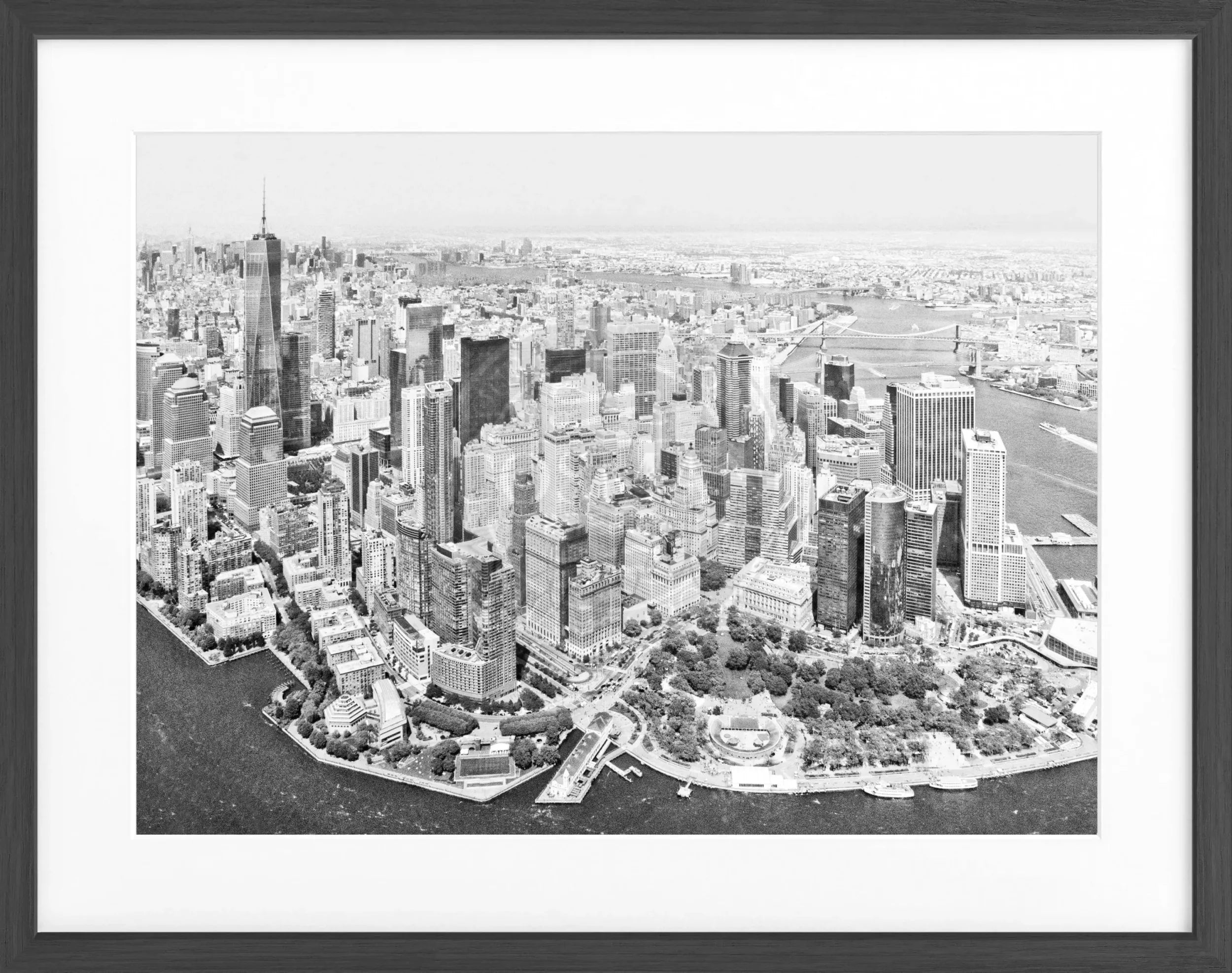 Schwarz-weiß Poster mit Rahmen, New York Skyline, Cosman-Photocollection, 31x25cm, urbanes Stadtbild, dekoratives Wandbild