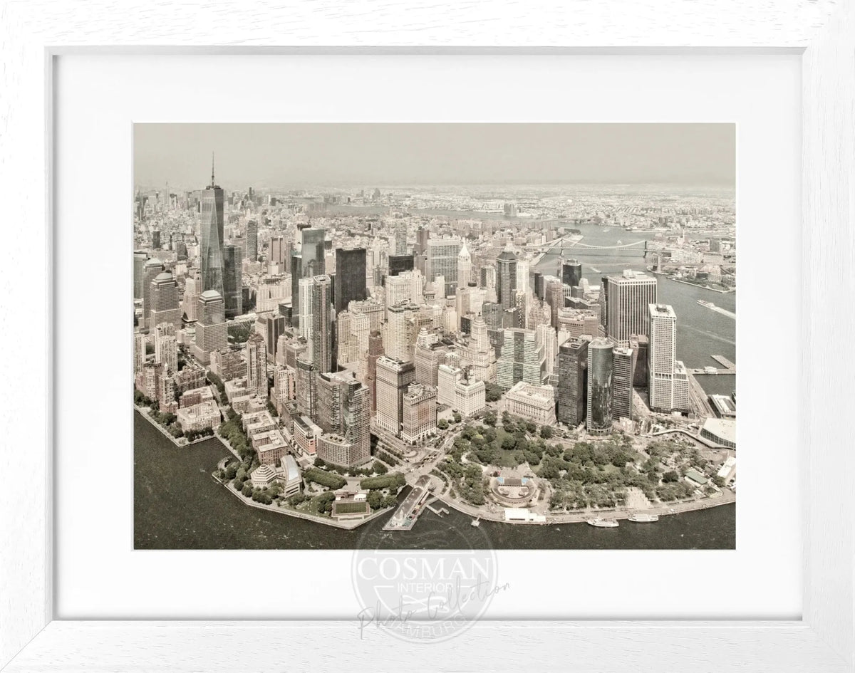 Schwarz-weiß Poster mit Rahmen, New York Skyline, von Cosman-Photocollection, 31x25cm, Wanddekoration im modernen Stil