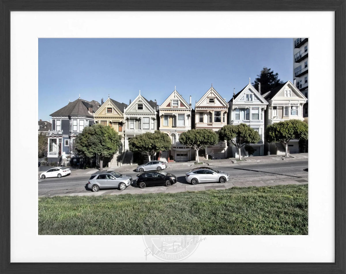 Schwarz-weiß Poster 'Painted Ladies' San Francisco mit Rahmen, 31x25 cm, von Cosman-Photocollection