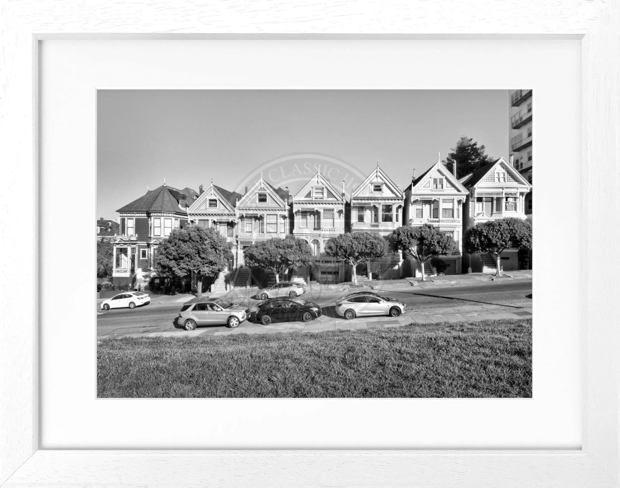 Schwarz-weiß Poster mit Rahmen von Cosman-Photocollection, Motiv der Painted Ladies in San Francisco, 31x25 cm