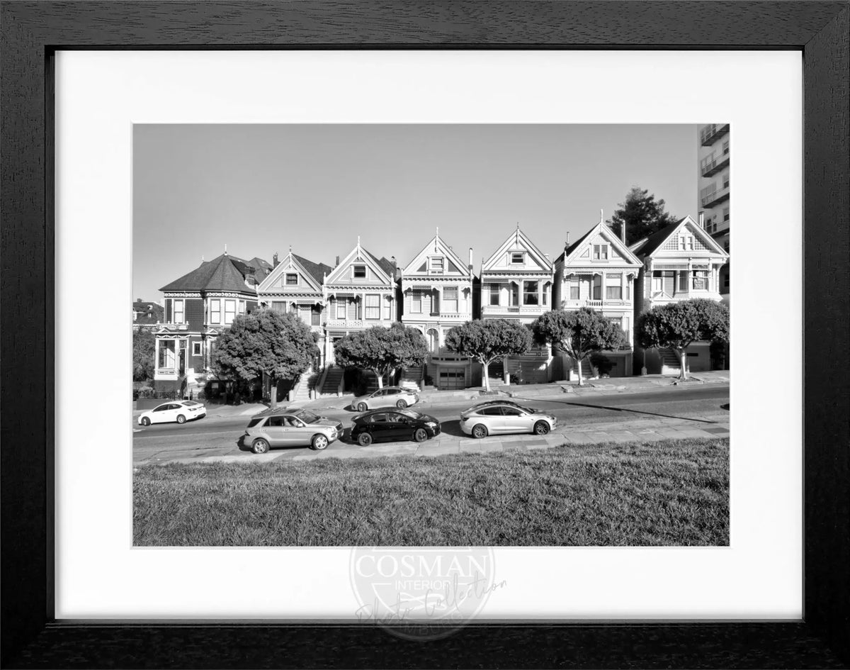 Schwarz-weiß Poster mit Rahmen 'Painted Ladies' von Cosman-Photocollection, San Francisco, 31x25 cm, kunstvolles Stadtmotiv