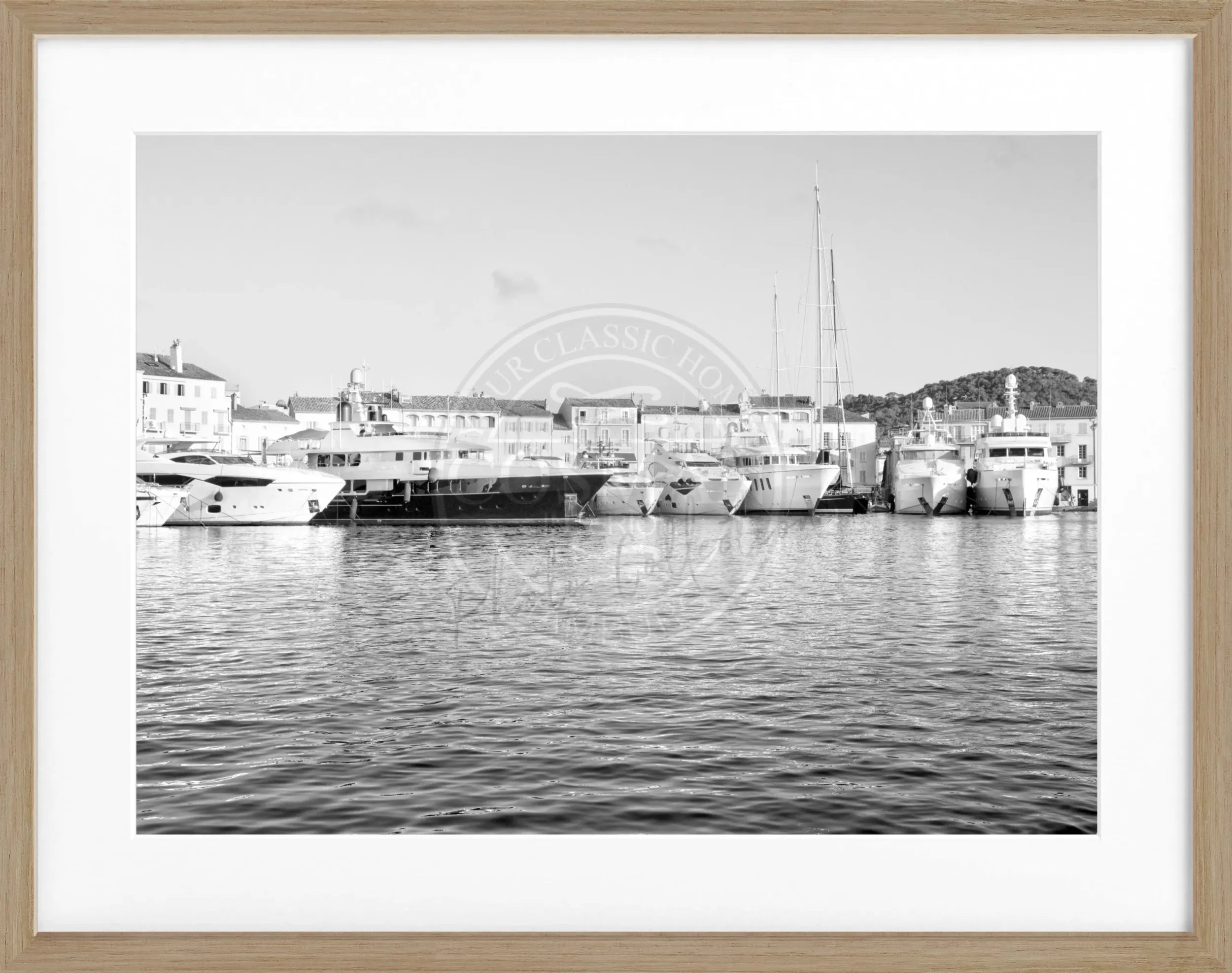 Schwarz-weiß Poster mit Rahmen von Cosman-Photocollection, Hafen von Saint Tropez, 31x25cm, stilvolle Wanddekoration
