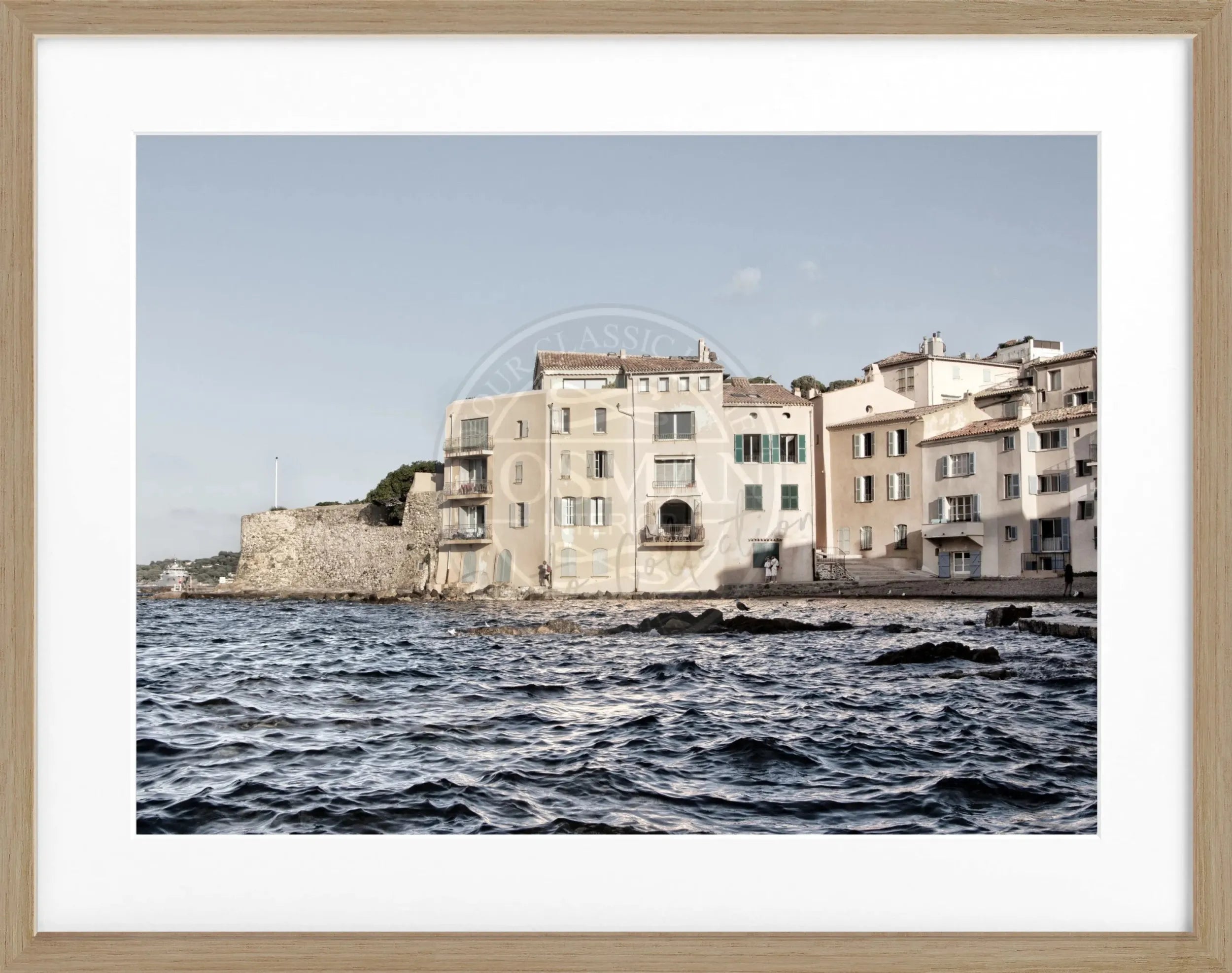 Schwarz-weiß Poster von Saint Tropez im Rahmen, 31x25cm, von Cosman-Photocollection, elegante Wanddekoration