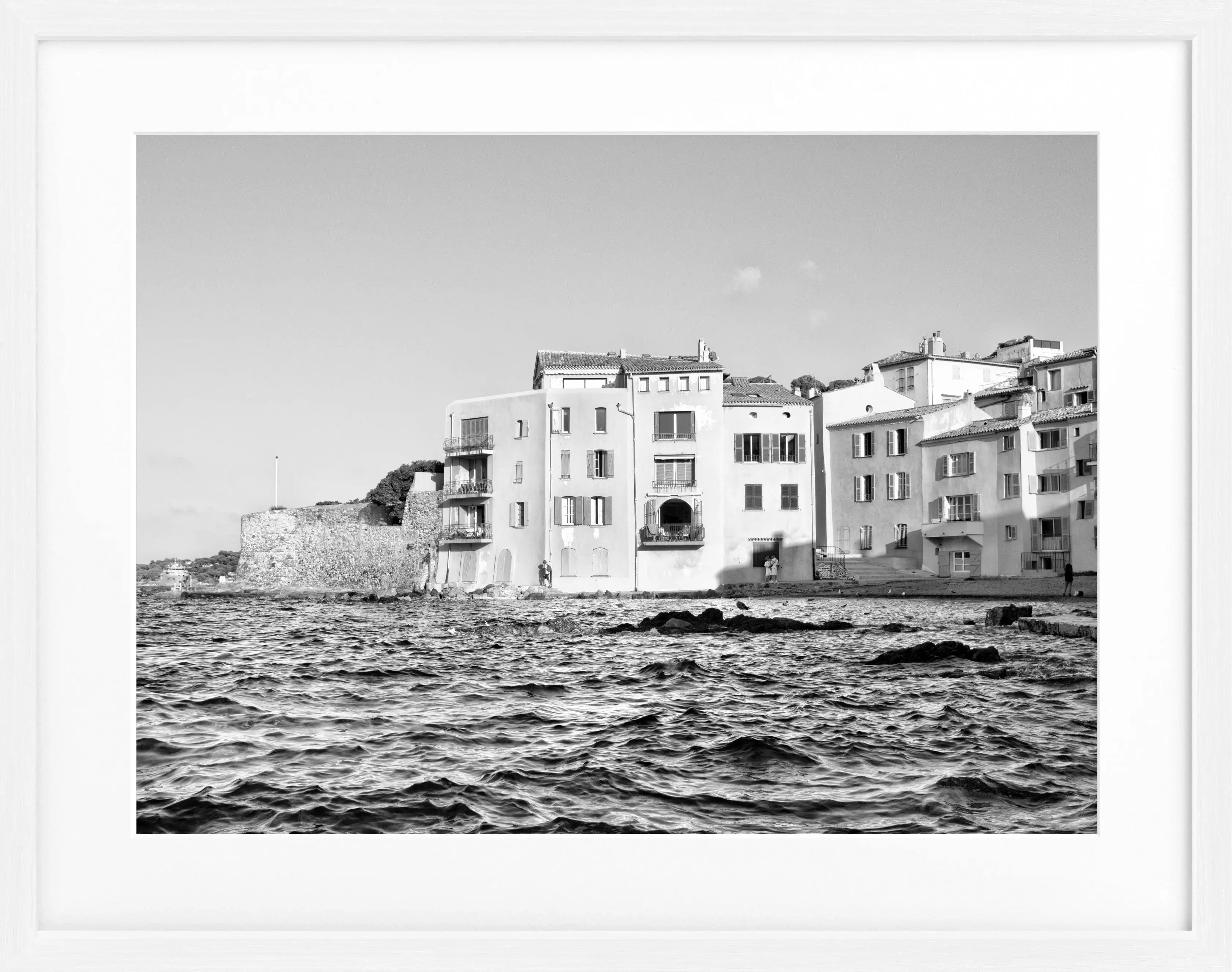 Schwarz-weiß Poster mit Rahmen von Saint Tropez, 31x25cm, von Cosman-Photocollection, elegant und dekorativ für die Wand.