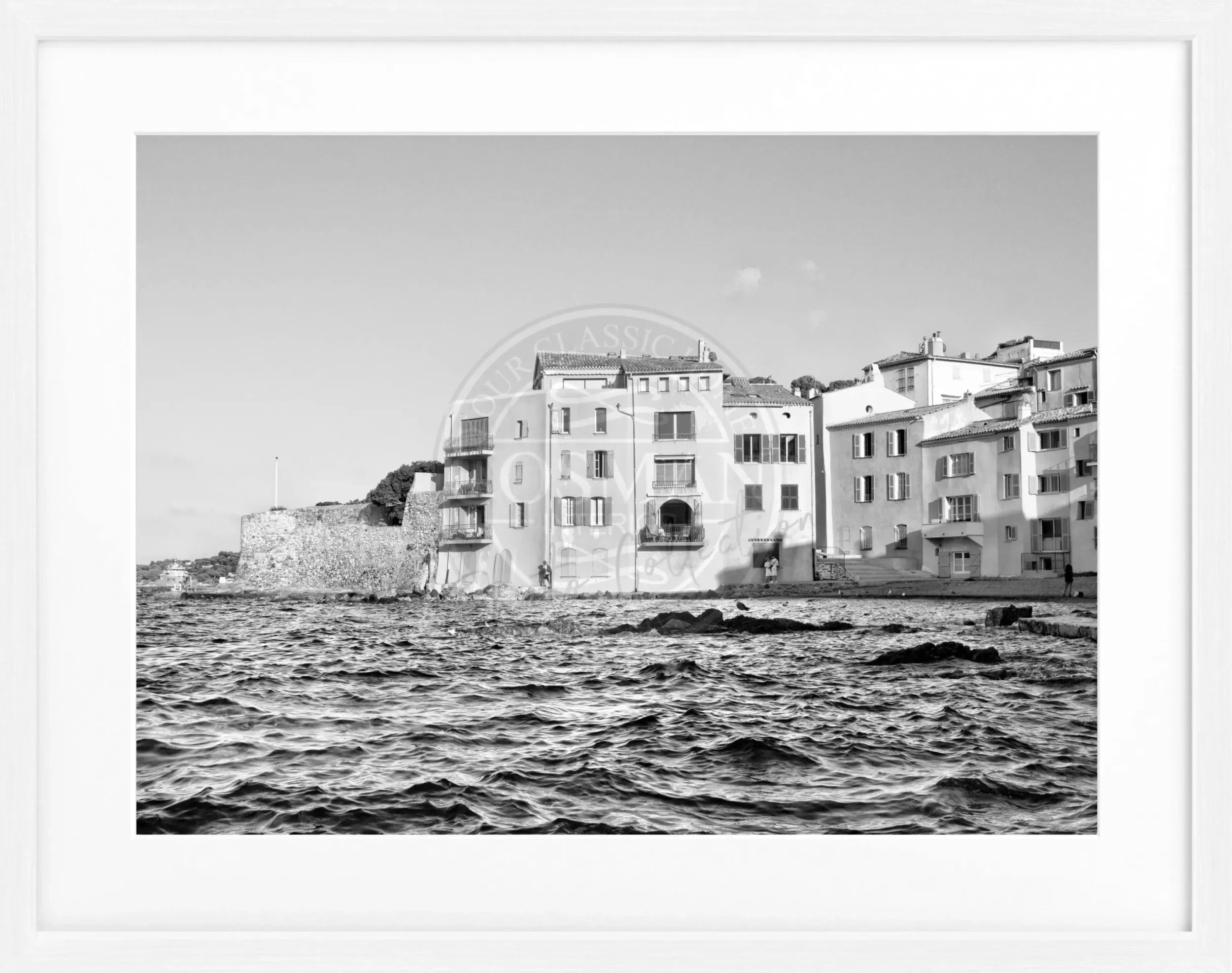 Schwarz-weiß Poster mit Rahmen von Saint Tropez, 31x25cm, von Cosman-Photocollection, stilvolle Wanddekoration