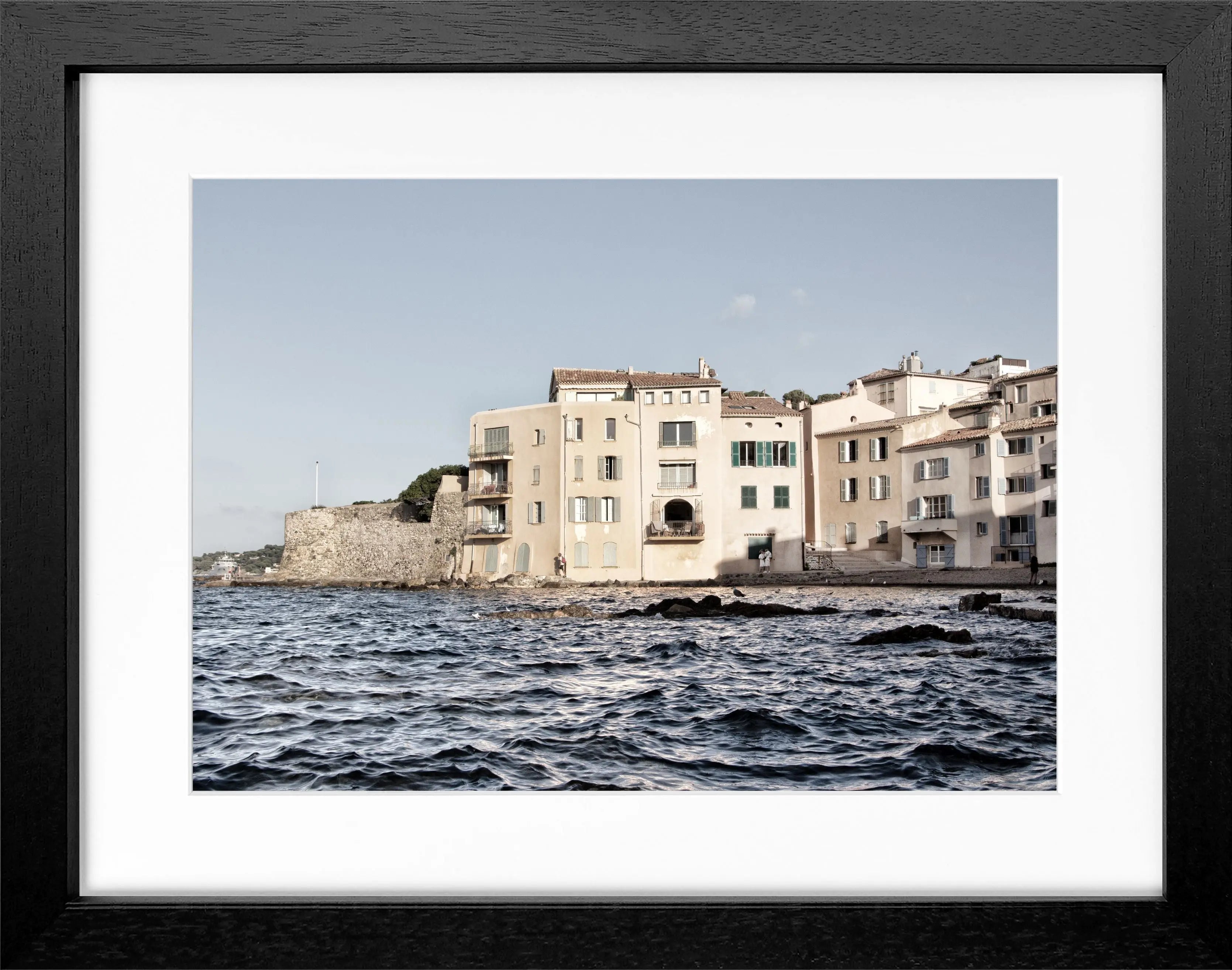 Schwarz-weiß Poster mit Rahmen, Saint Tropez ST04, von Cosman-Photocollection, Motiv 31x25 cm, stilvolle Wanddekoration