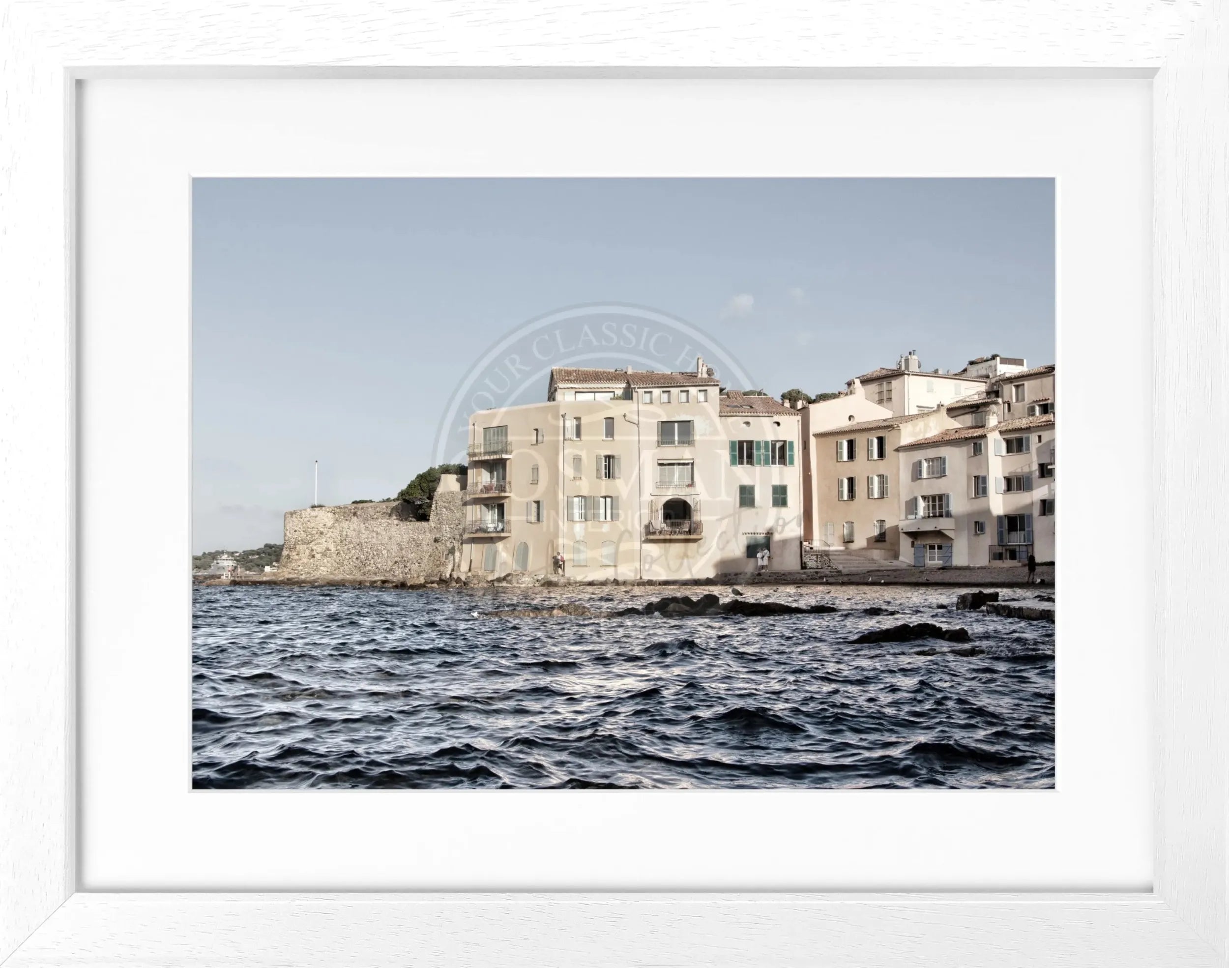 Schwarz-weißes Poster mit Rahmen, Saint Tropez Motiv, von Cosman-Photocollection, 31x25 cm, dekoratives Wandbild