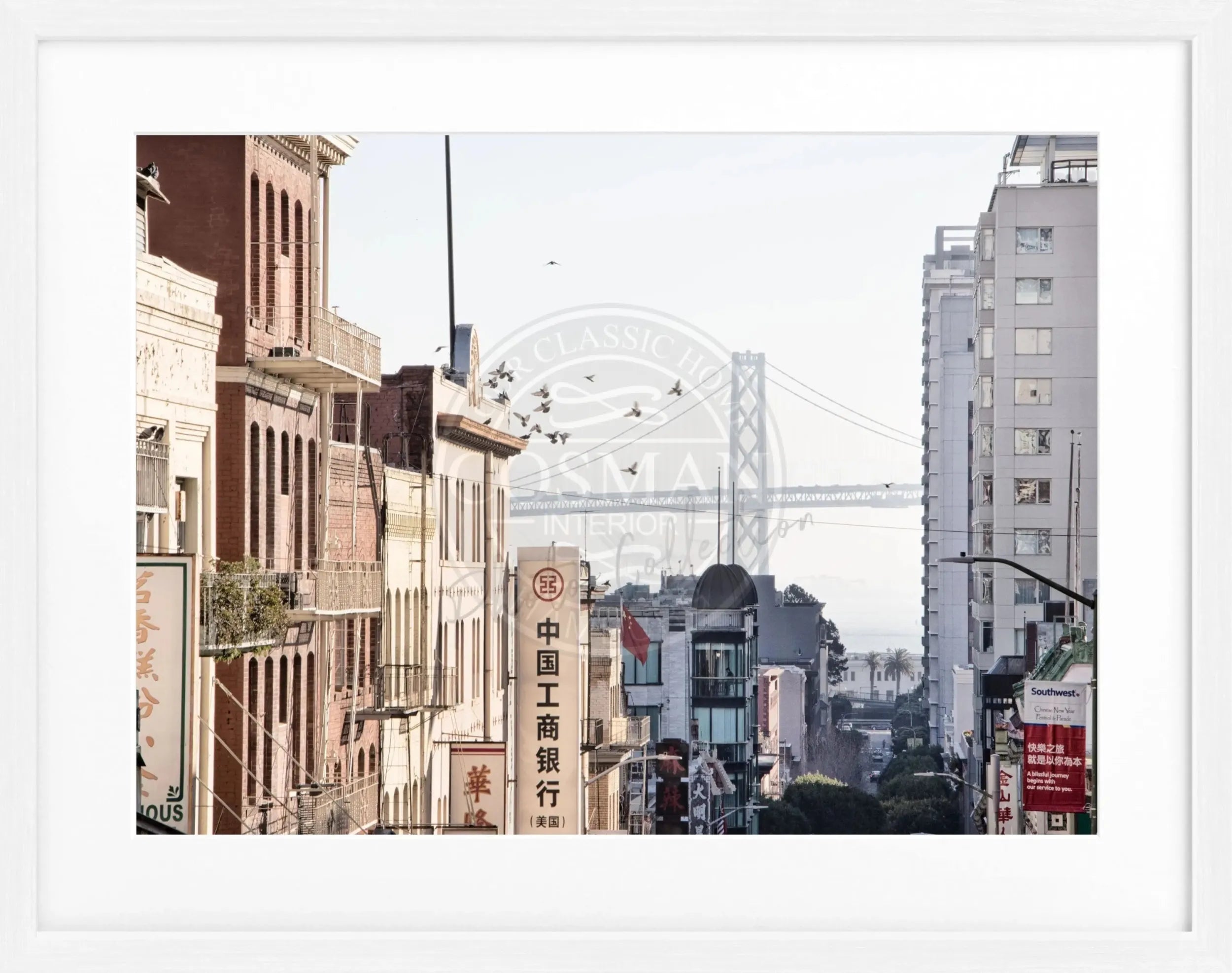 Schwarz-weiß Poster mit Rahmen, San Francisco Bay Bridge Motiv, 31x25cm, von Cosman-Photocollection.