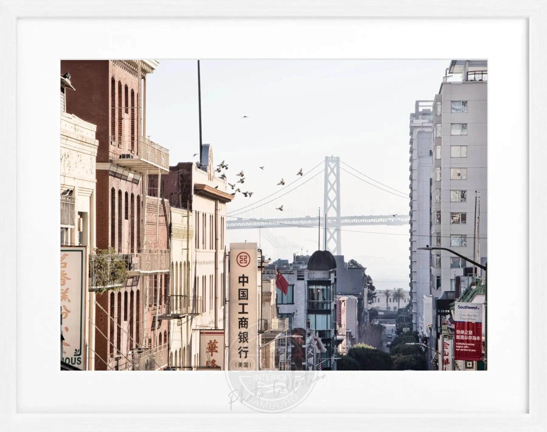 Schwarz-weiß Poster mit Rahmen, San Francisco Bay Bridge Motiv, 31x25cm, von Cosman-Photocollection.