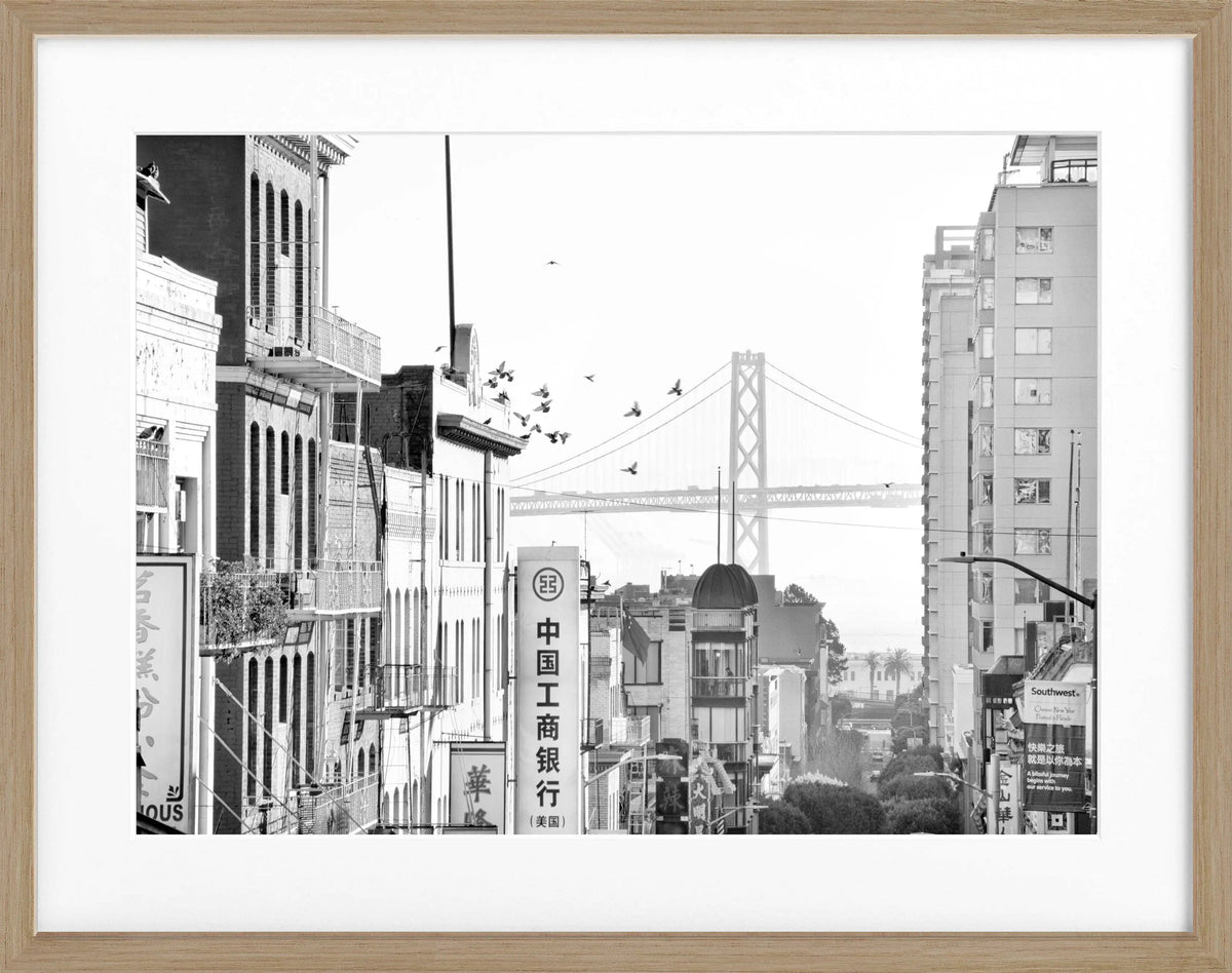 Schwarz-weiß Poster mit Rahmen von Cosman-Photocollection, San Francisco Bay Bridge Motiv, 31x25cm, modernes Wandbild