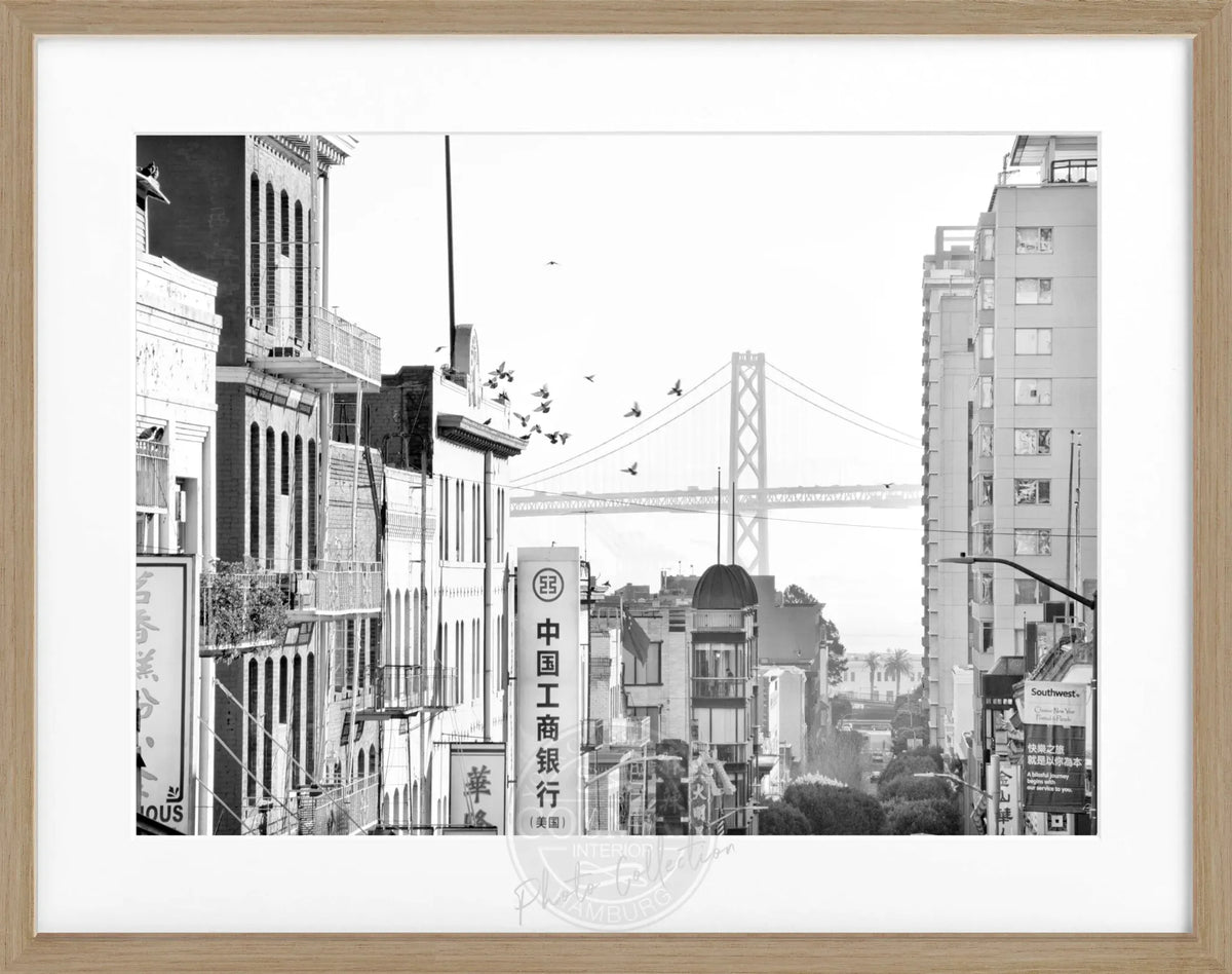 Schwarz-weiß Poster mit Rahmen von Cosman-Photocollection, San Francisco Bay Bridge Motiv, 31x25cm, modernes Wandbild