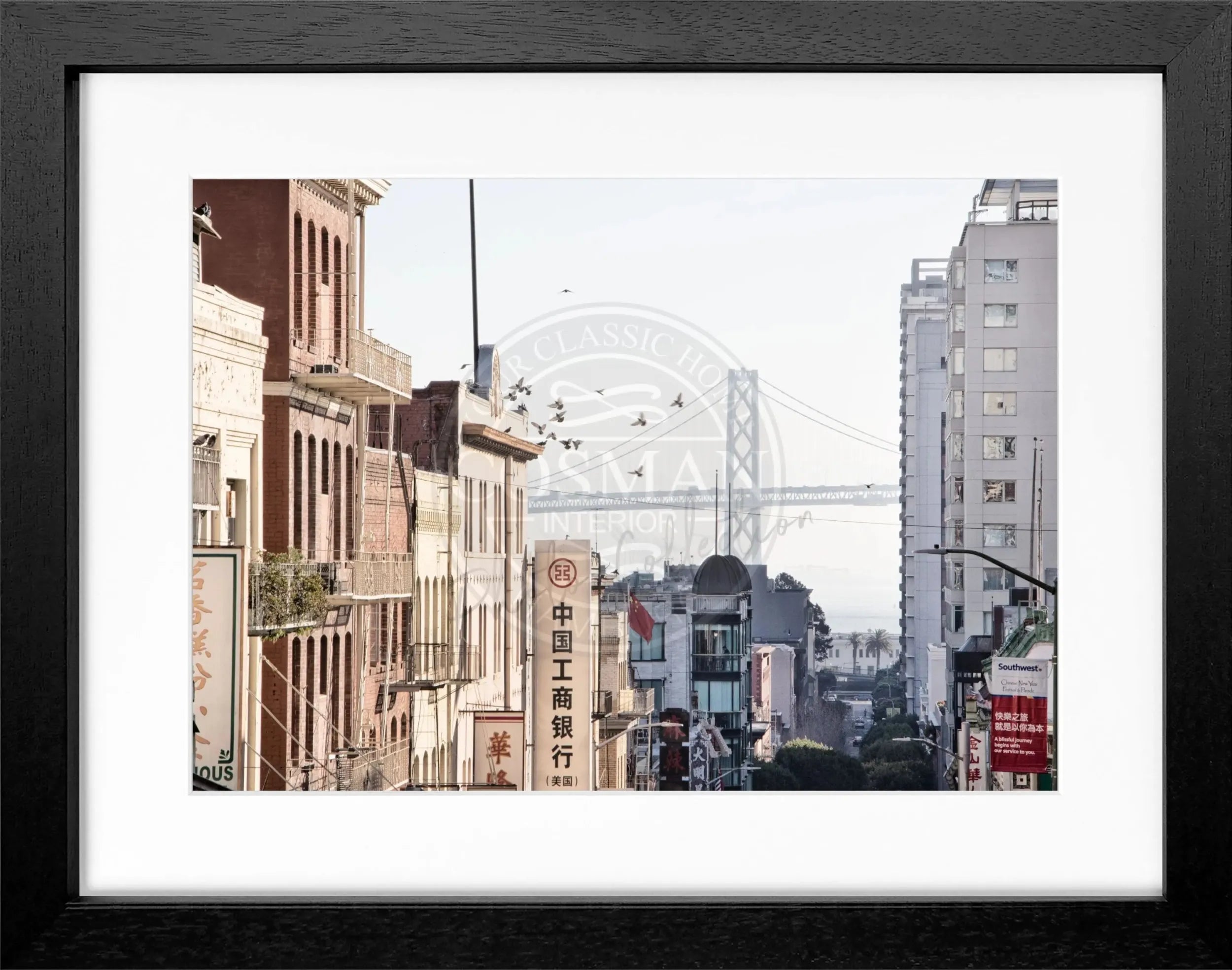 Schwarz-weiß Poster mit Rahmen von Cosman-Photocollection, San Francisco Bay Bridge, Motiv, 31x25cm, Wandkunst