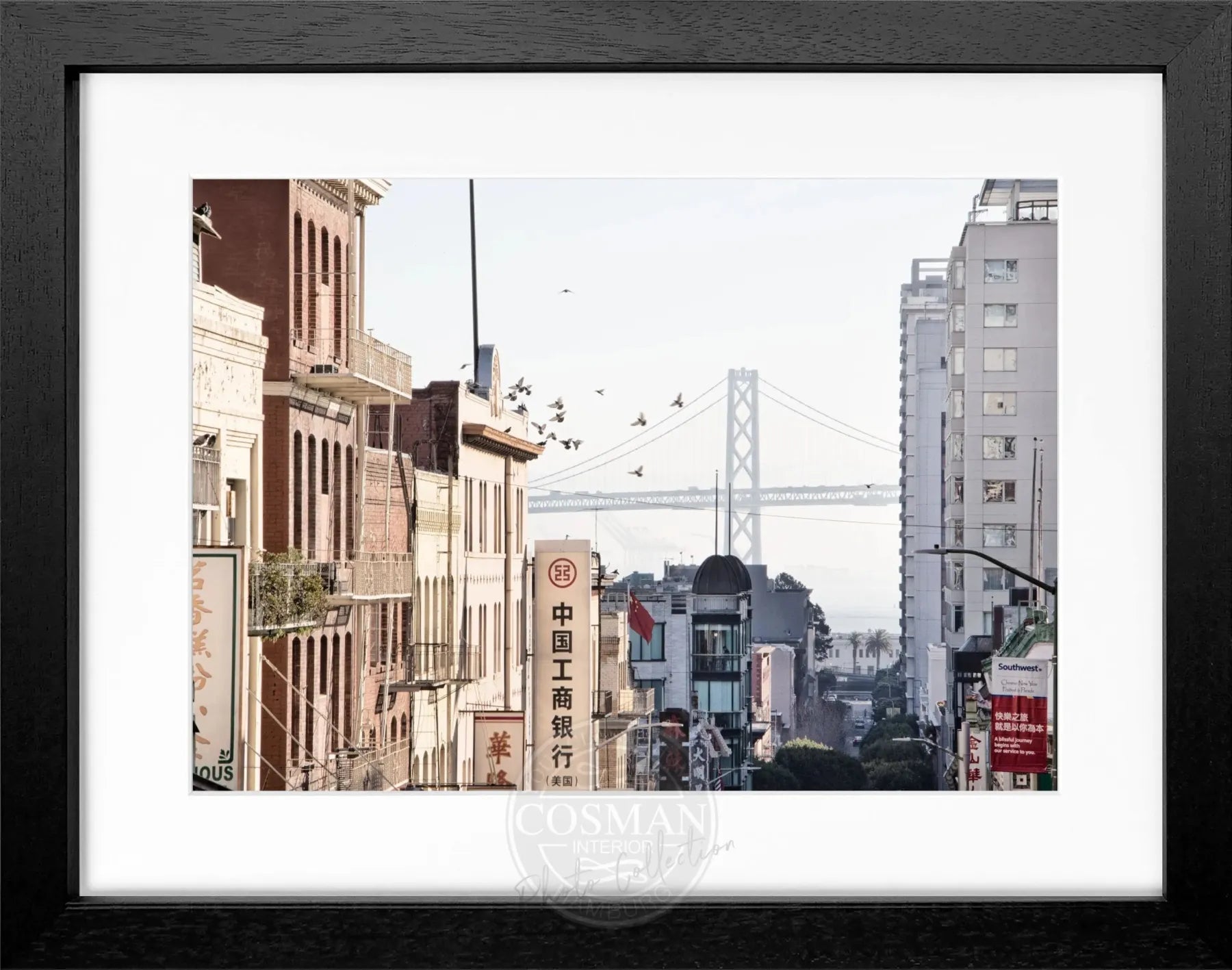 Schwarz-weiß Poster mit Rahmen von Cosman-Photocollection, San Francisco Bay Bridge, Motiv, 31x25cm, Wandkunst