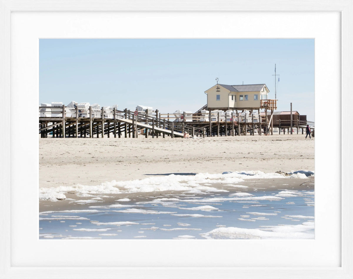 Schwarz-weißer Poster mit Rahmen, Sankt Peter Ording Beach Motiv, von Cosman-Photocollection, 31cm x 25cm