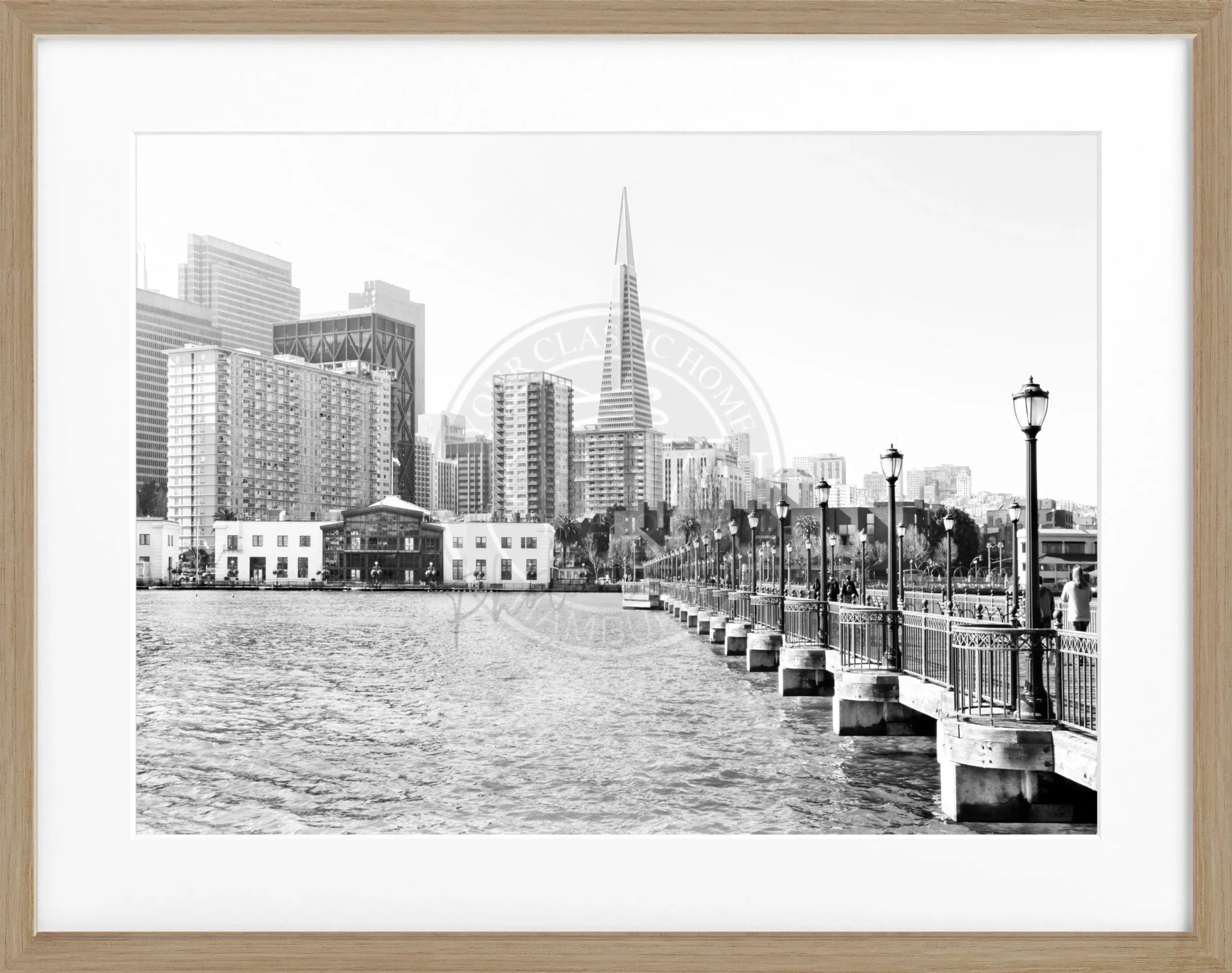 Schwarz-weiß Poster mit Rahmen, Skyline San Francisco, von Cosman-Photocollection, 31x25 cm, stilvolles Wandbild