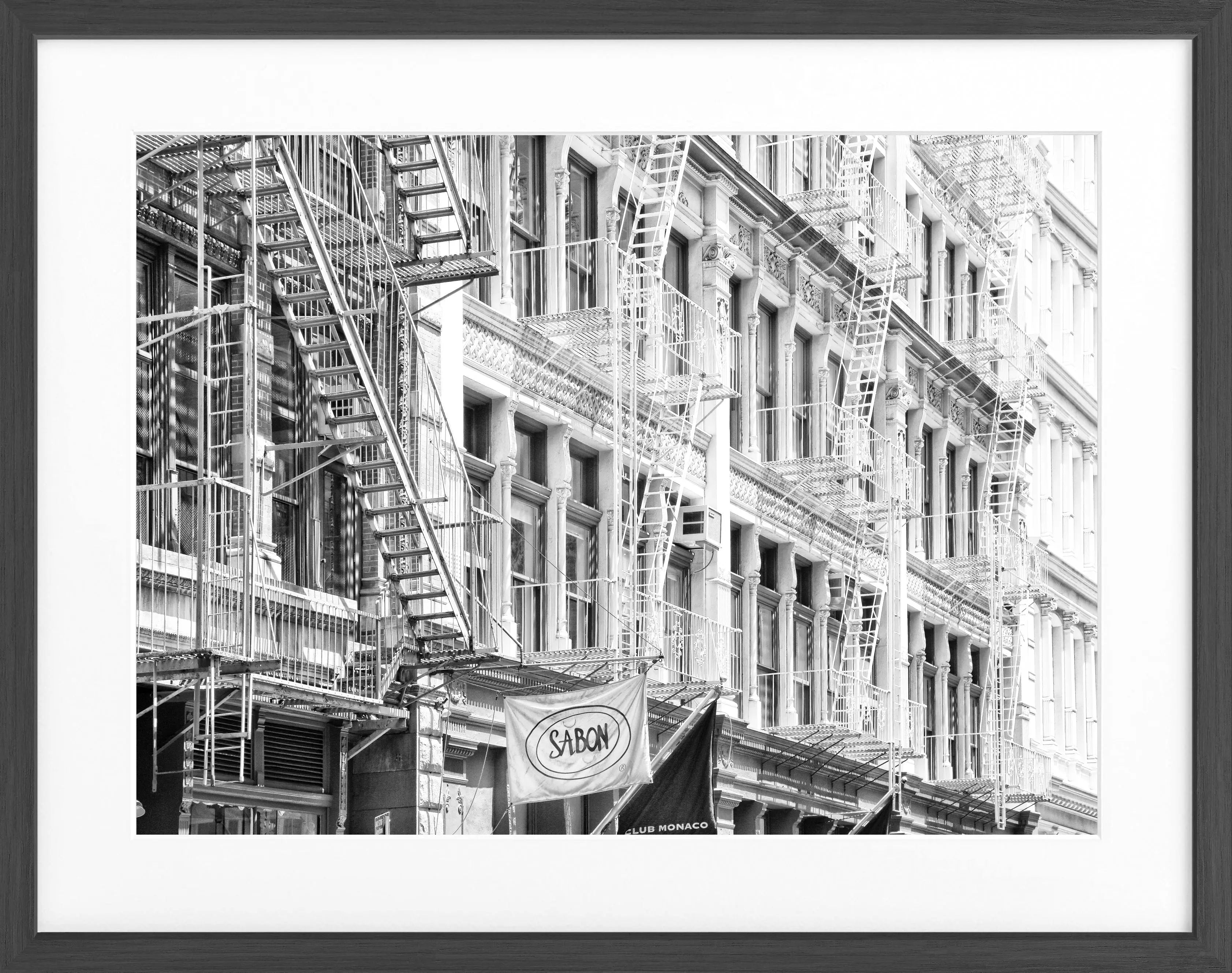 Schwarz-weiß Poster mit Rahmen ’SOHO’ von Cosman-Photocollection, New York City, 31x25 cm, Wanddekoration