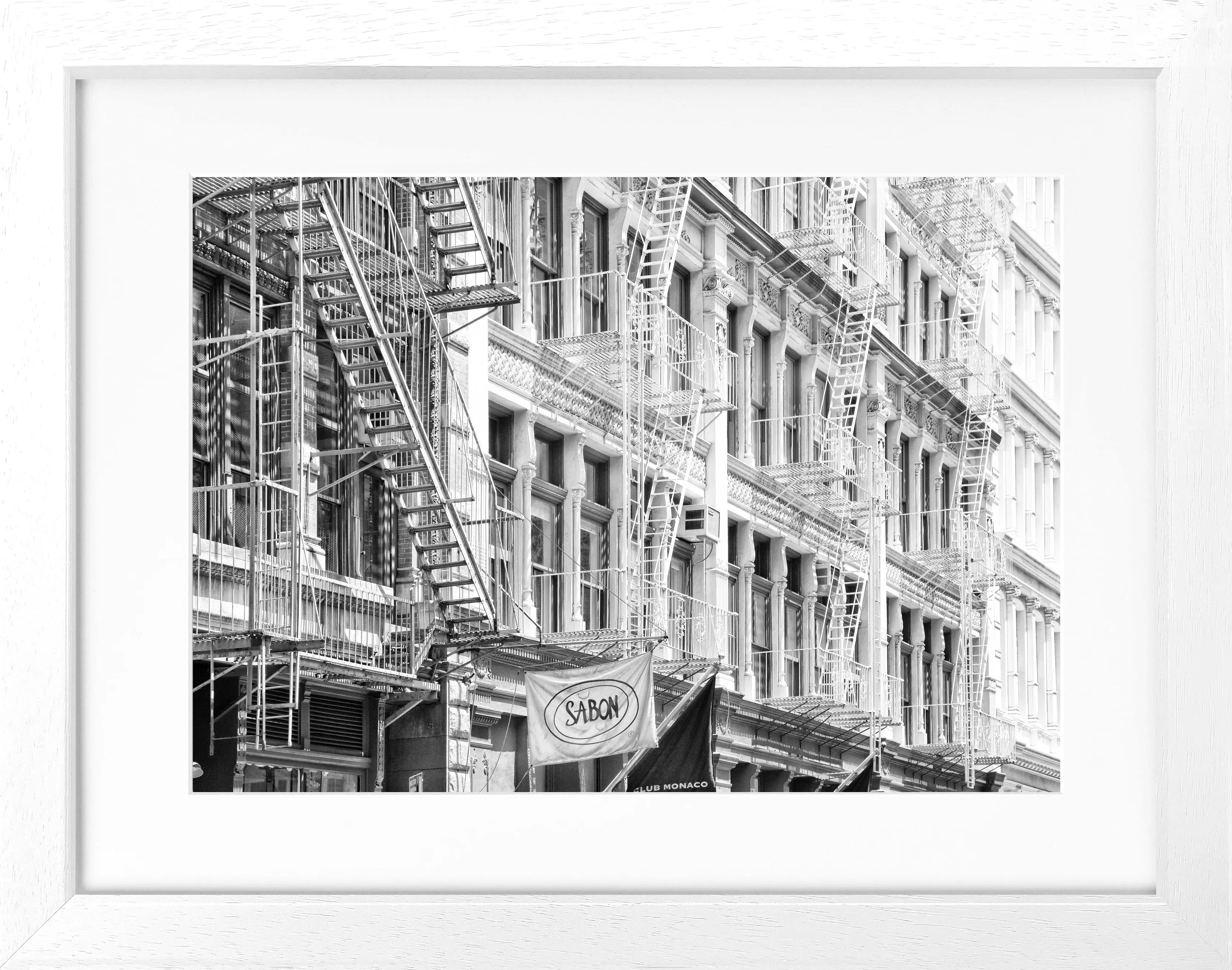Schwarz-weiß Poster mit Rahmen ’SOHO’ von Cosman-Photocollection, NYC-Motiv, 31x25 cm, stilvolles Wandbild