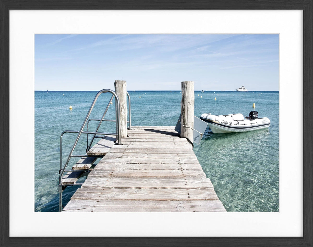 Schwarz-weiß Poster mit Rahmen ’Steg’ Saint Tropez ST23 von Cosman-Photocollection, 31x25 cm, dekoratives Wandbild