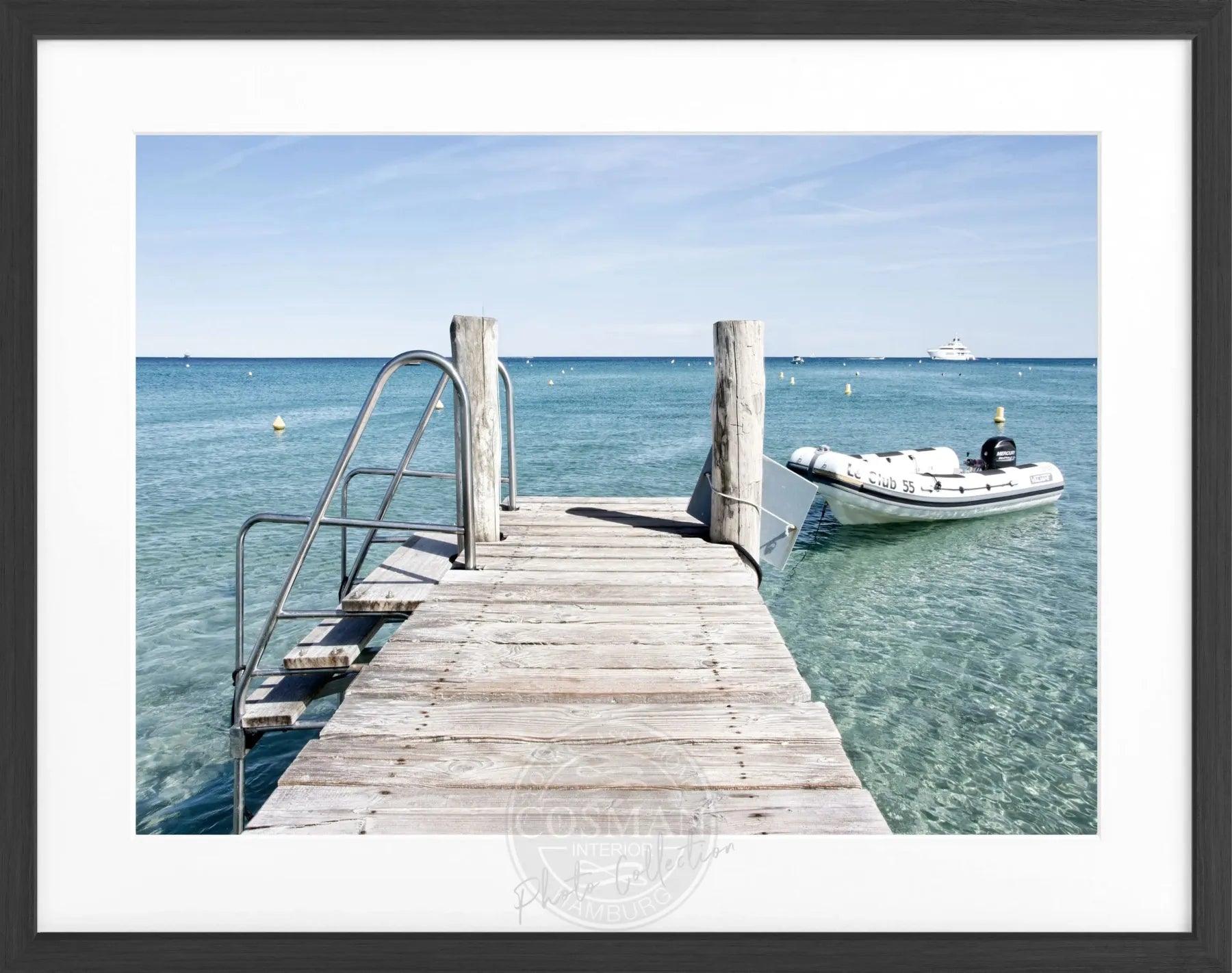 Schwarz-weiß Poster mit Rahmen ’Steg’ Saint Tropez ST23 von Cosman-Photocollection, 31x25 cm, dekoratives Wandbild