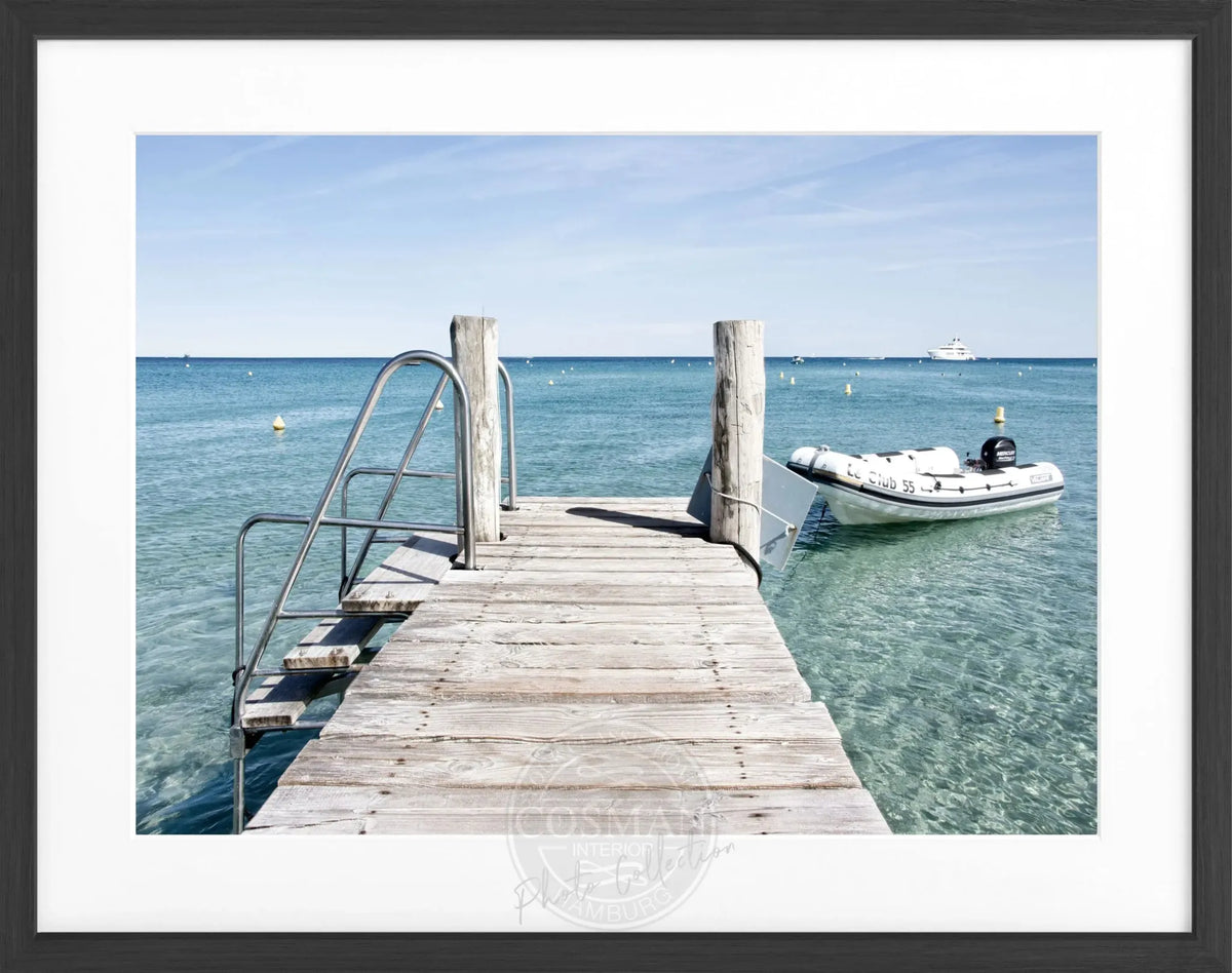 Schwarz-weiß Poster mit Rahmen ’Steg’ Saint Tropez ST23 von Cosman-Photocollection, 31x25 cm, dekoratives Wandbild