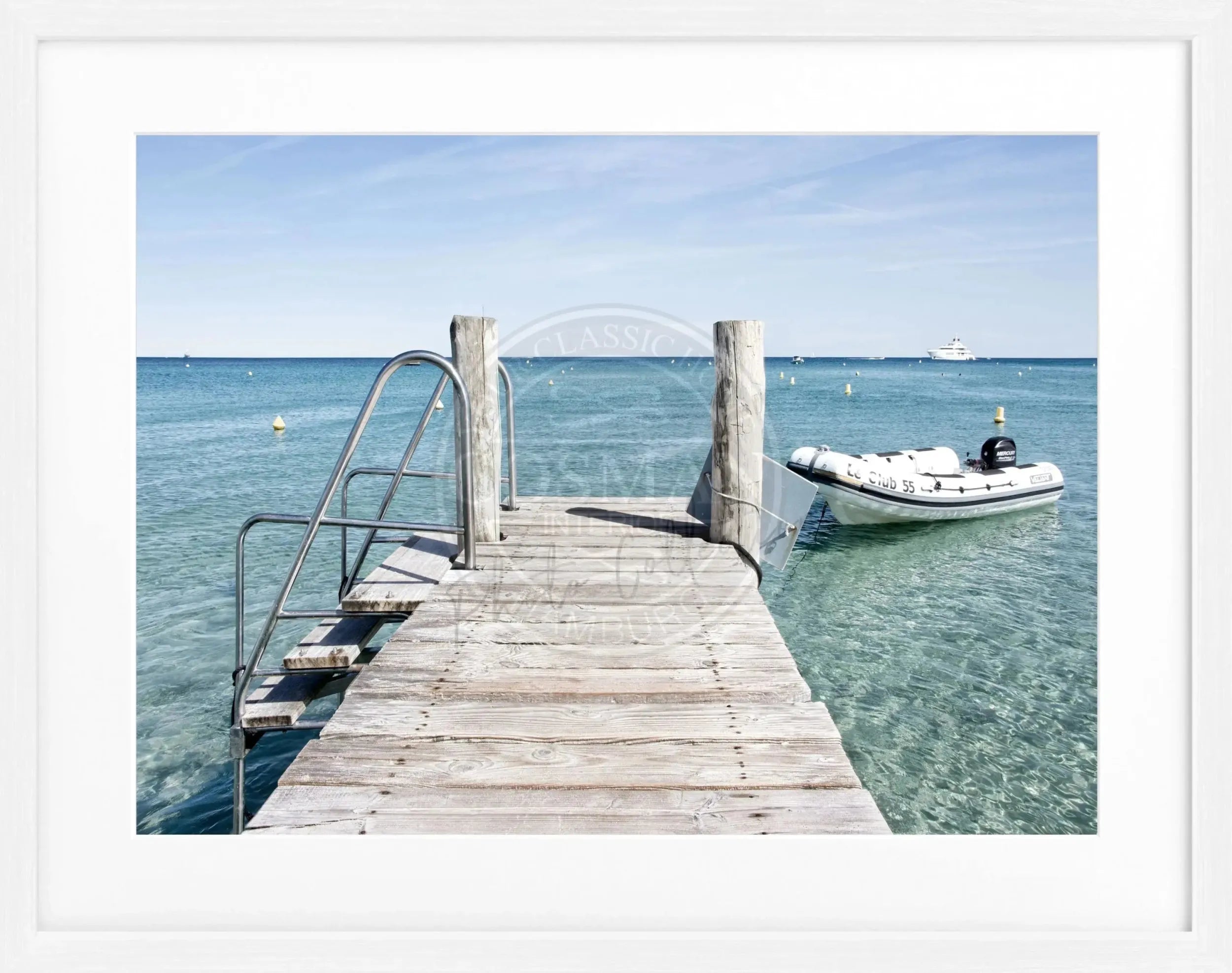 Schwarz-weiß Poster mit Rahmen ’Steg’ Saint Tropez ST23 von Cosman-Photocollection, 31x25cm, Wanddekoration mit Meeresmotiv
