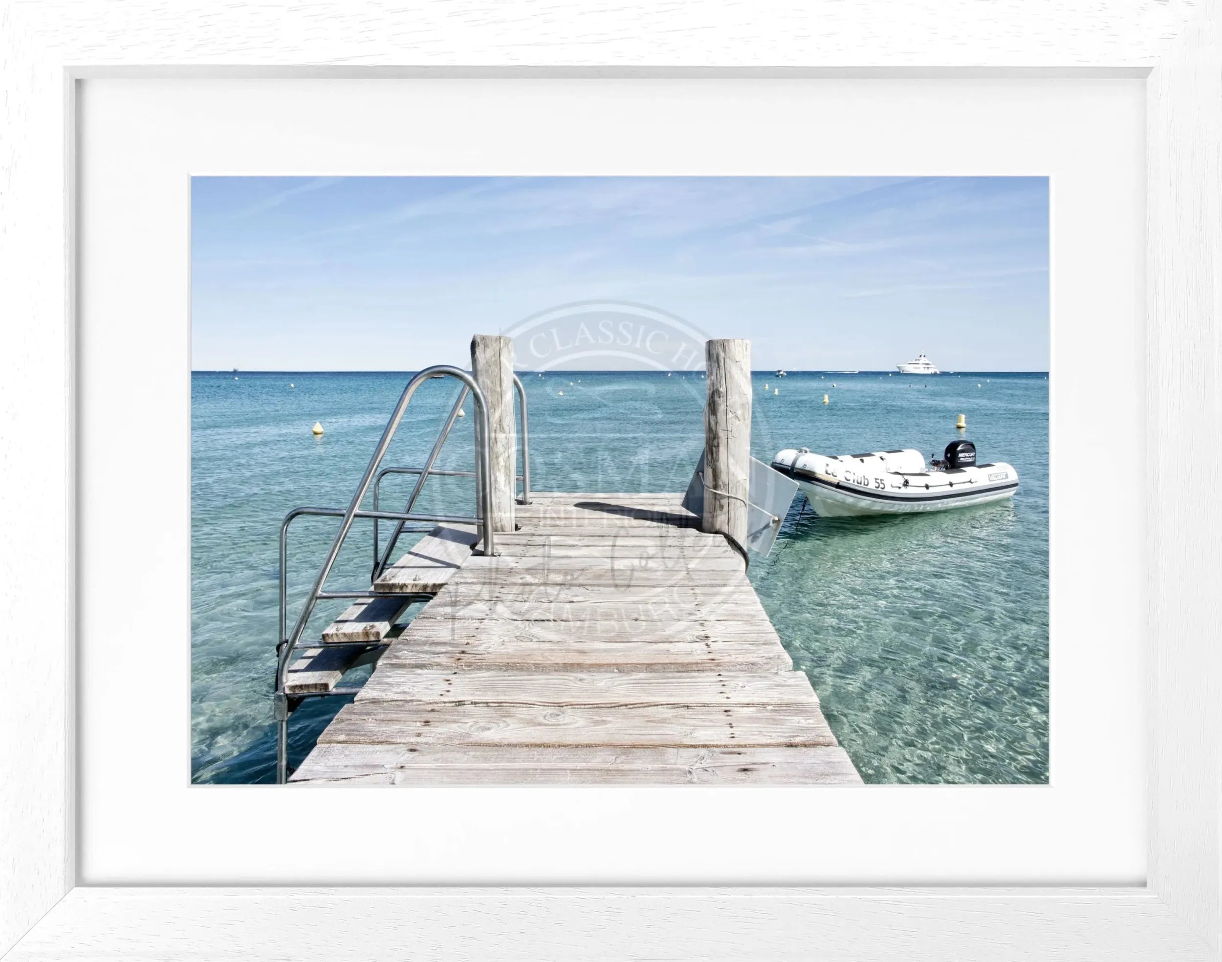 Schwarz-weiß Poster mit Rahmen ’Steg’ Saint Tropez ST23 von Cosman-Photocollection, 31x25 cm, Wanddekoration