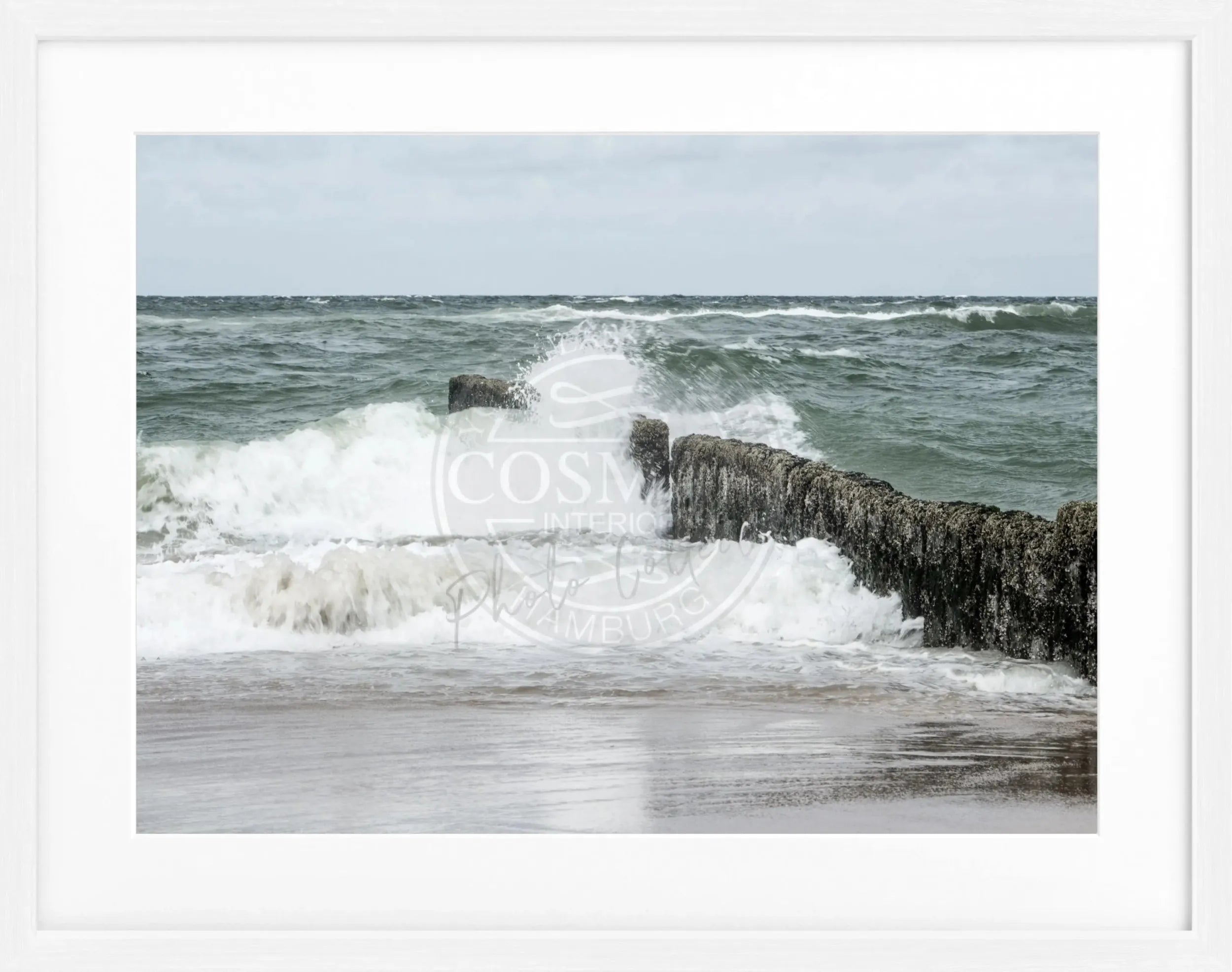 Schwarz-Weiß-Poster mit Rahmen, Motiv von Sylt Buhne, von Cosman-Photocollection, 31x25 cm, Wanddekoration