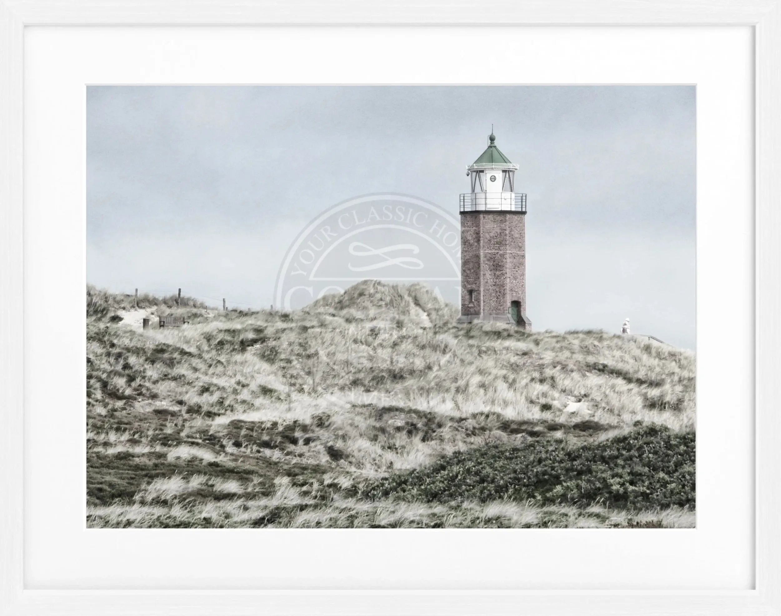 Schwarz-weiß Poster mit Rahmen, zeigt Dünen in Kampen auf Sylt, von Cosman-Photocollection, Maße 31x25 cm.