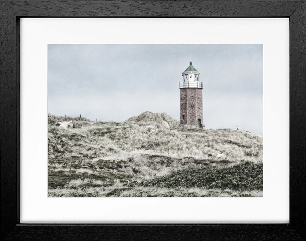 Schwarz-weiß Poster mit Rahmen von Sylt, zeigt Dünen und Kampen, von Cosman-Photocollection, 31x25 cm, Wanddekoration