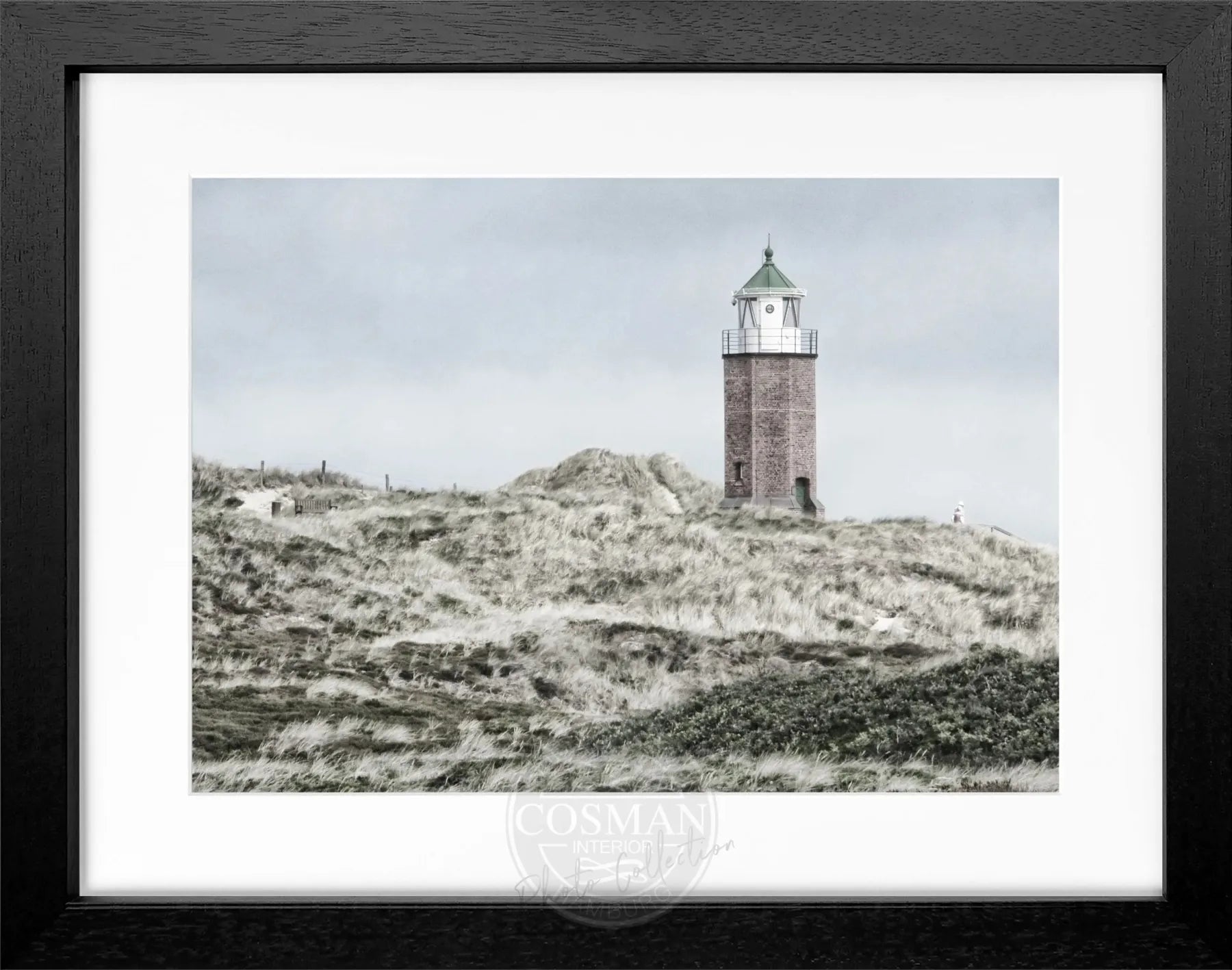 Schwarz-weiß Poster mit Rahmen von Sylt, zeigt Dünen und Kampen, von Cosman-Photocollection, 31x25 cm, Wanddekoration