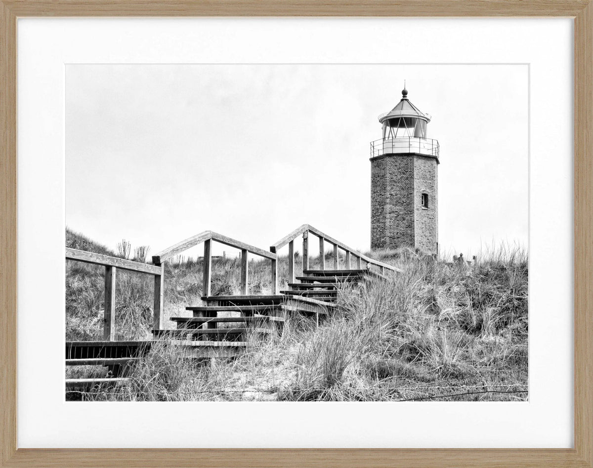 Schwarz-weiß Poster mit Rahmen, Sylt Leuchtturm Kampen, von Cosman-Photocollection, 31x25cm, modernes Wandbild