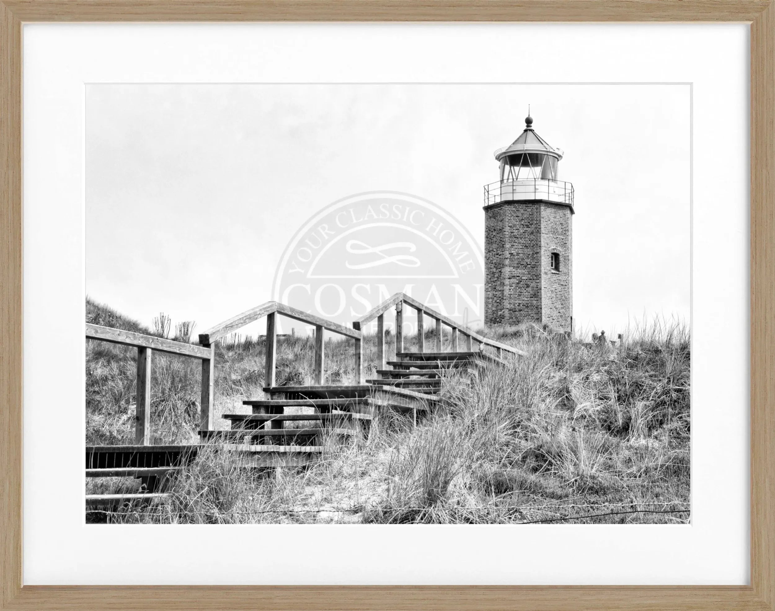 Schwarz-weiß Poster mit Rahmen, Sylt Leuchtturm Kampen, von Cosman-Photocollection, 31x25cm, modernes Wandbild