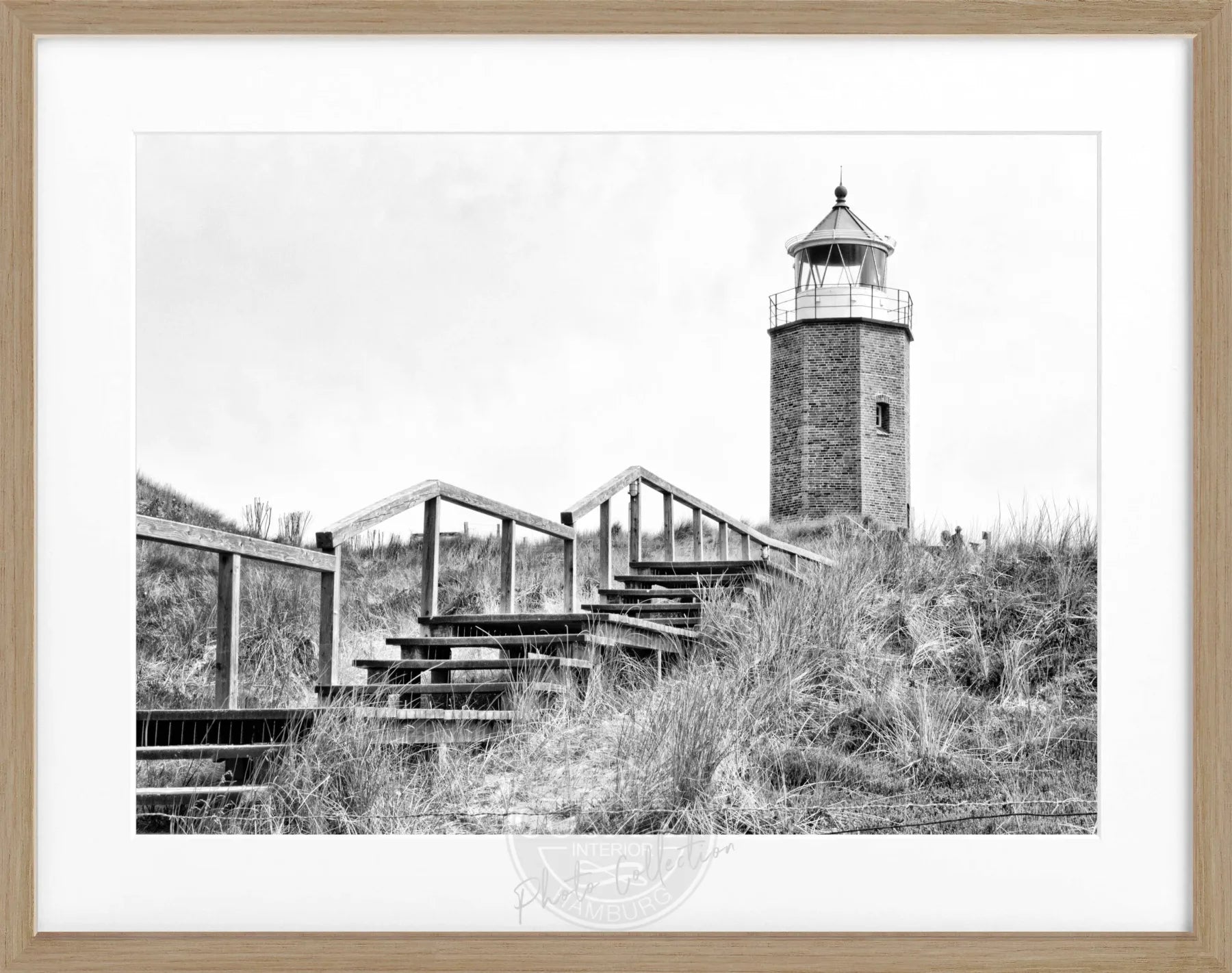 Schwarz-weiß Poster mit Rahmen, Sylt Leuchtturm Kampen, von Cosman-Photocollection, 31x25cm, modernes Wandbild