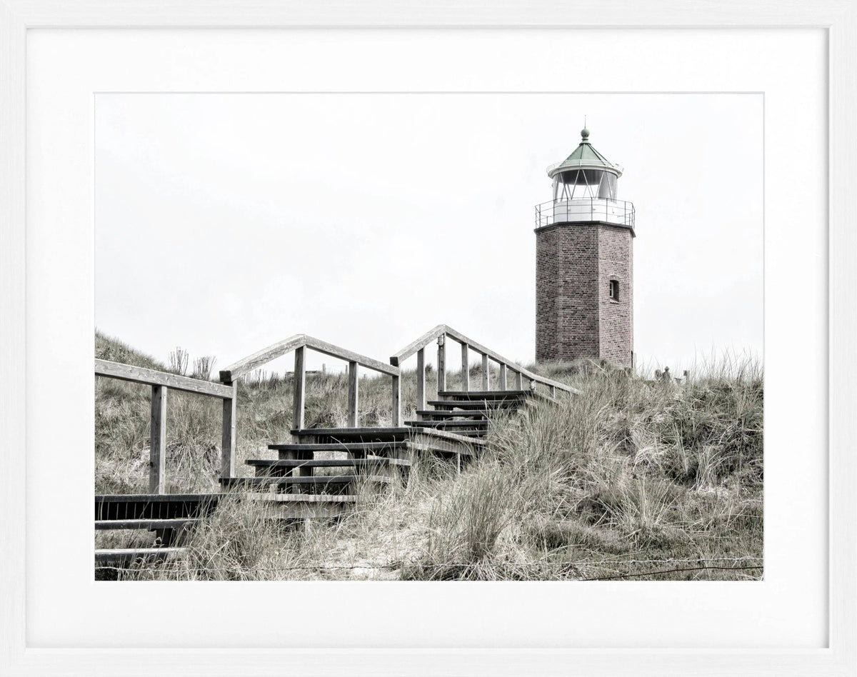 Schwarz-weiß Poster mit Rahmen, Sylt Leuchtturm Kampen, von Cosman-Photocollection, 31x25 cm, Wanddekoration, Fotografie