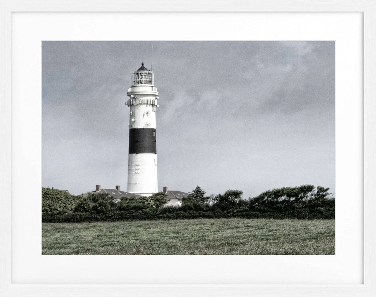 Schwarz-weiß Poster mit Rahmen, zeigt den Sylt Leuchtturm Kampen, Cosman-Photocollection, 31x25 cm, Wanddekoration