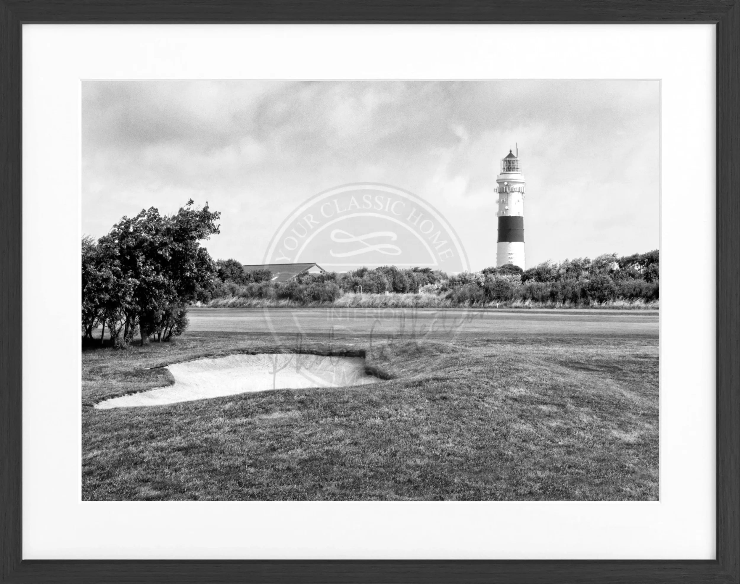 Schwarz-weiß Poster mit Rahmen von Cosman-Photocollection, Leuchtturm Kampen Sylt, 31x25 cm, Wanddekoration, maritime Atmosphäre