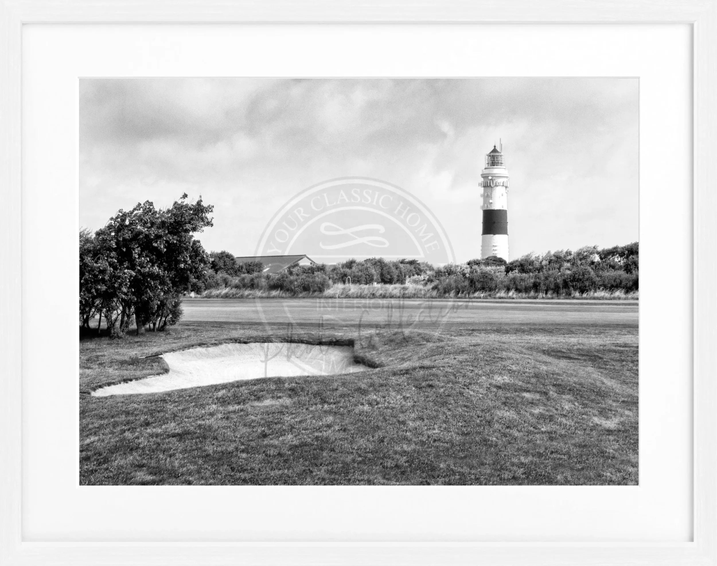 Schwarz-weiß Poster mit Rahmen von Cosman-Photocollection, Leuchtturm Kampen Sylt, 31x25 cm, Wandbild für maritime Dekoration