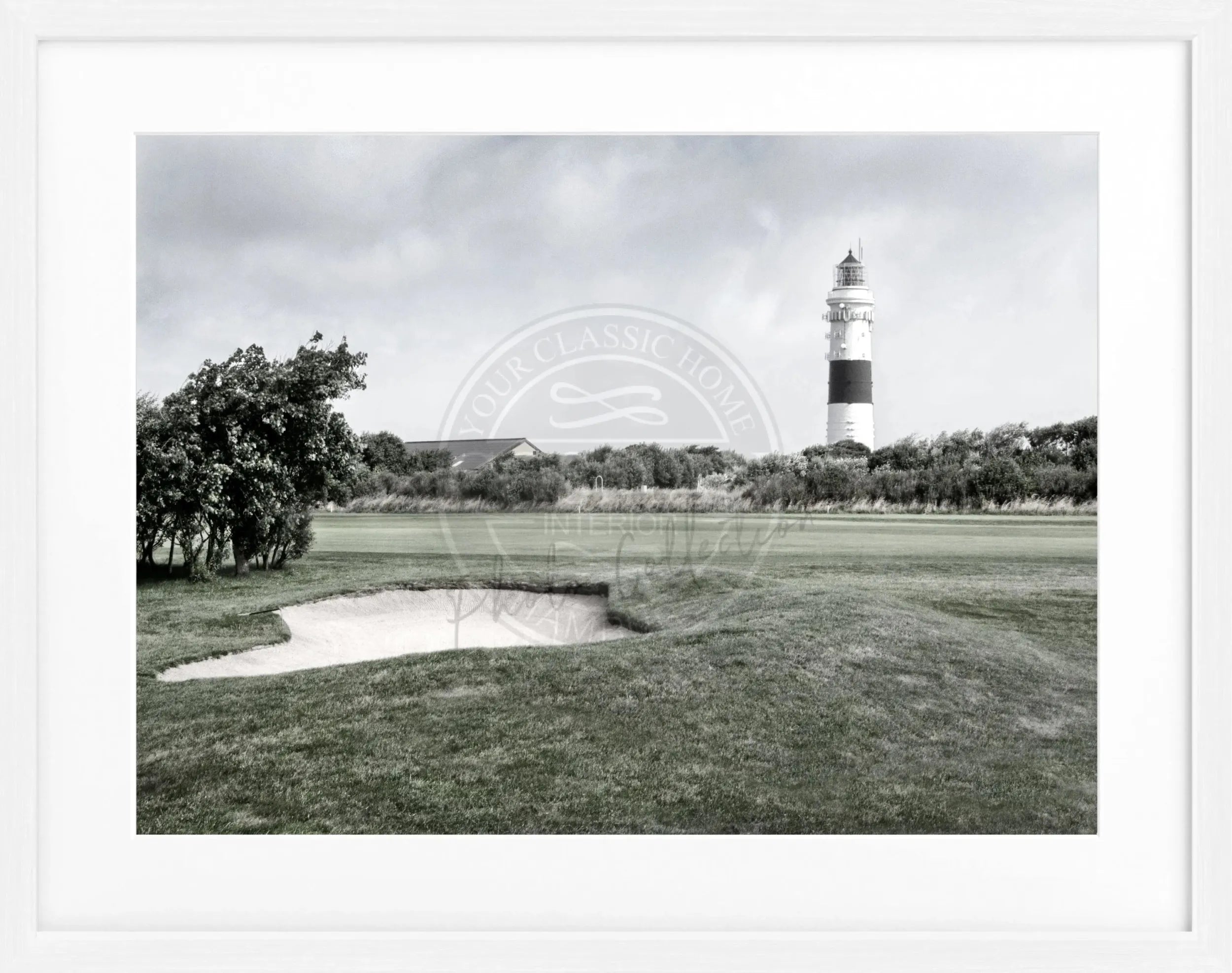 Schwarz-weiß Poster mit Rahmen, Sylt Leuchtturm Kampen, von Cosman-Photocollection, 31x25 cm, Motiv mit Leuchtturm an der Küste