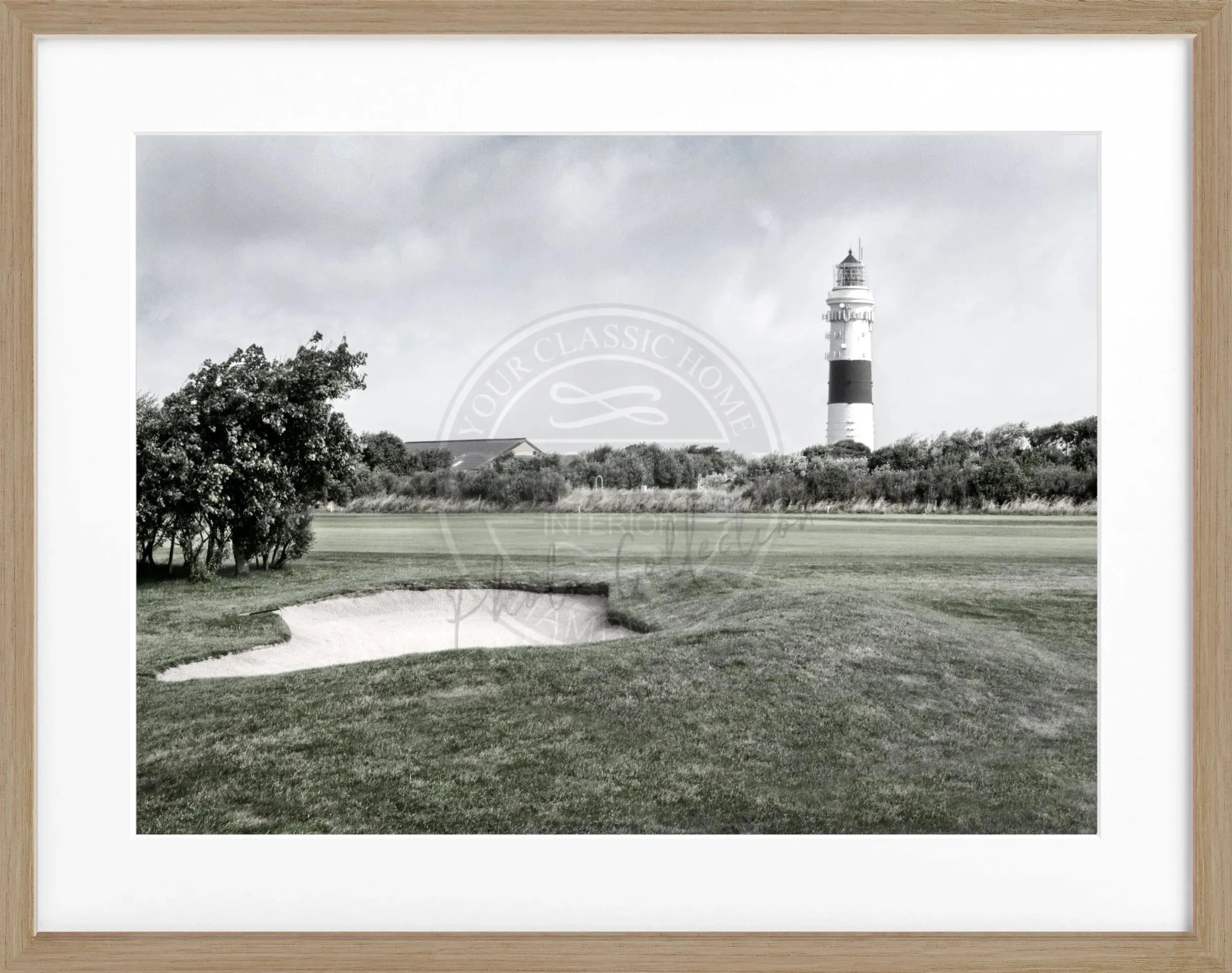 Schwarz-weiß Poster mit Rahmen von Cosman-Photocollection, Leuchtturm auf Sylt in Kampen, 31x25 cm, Motiv im maritimen Stil