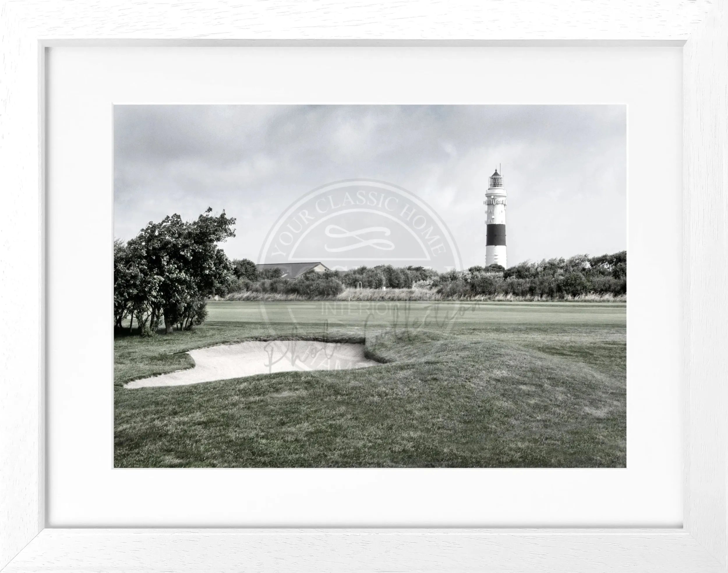 Schwarz-weiß Poster mit Rahmen, Sylt Leuchtturm Kampen, von Cosman-Photocollection, 31x25 cm, Wanddekoration