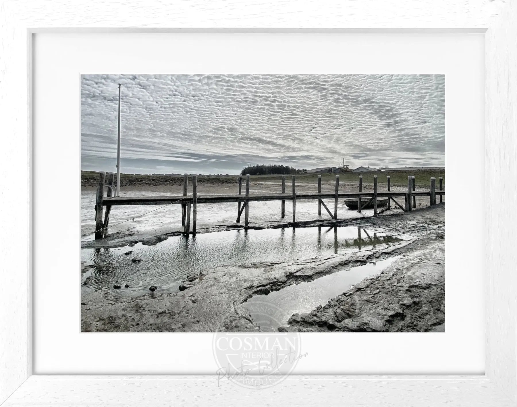 Schwarz-weiß Poster mit Rahmen, Sylt Rantum Hafen, von Cosman-Photocollection, 31x25 cm, maritimes Meeresmotiv