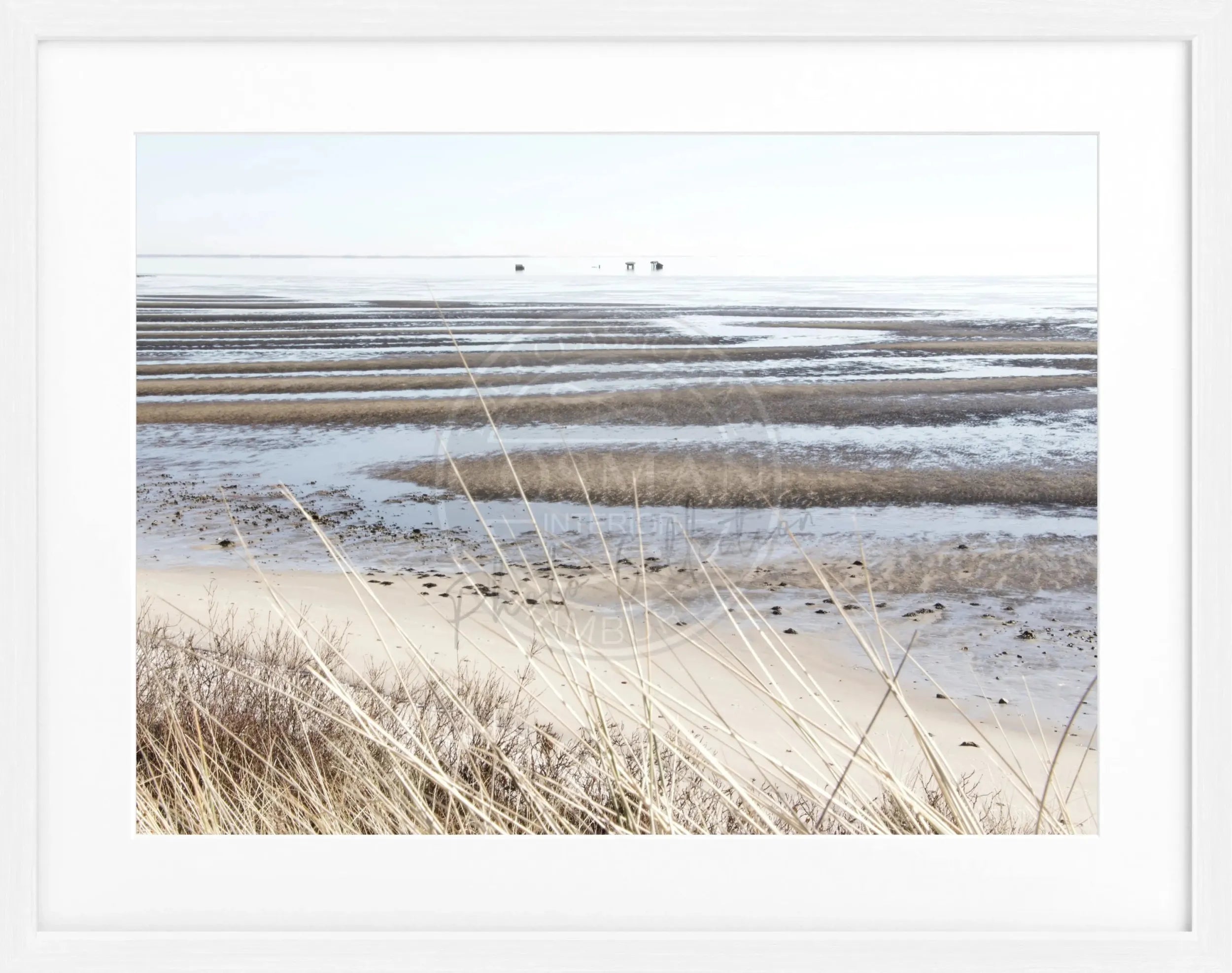 Schwarz-weiß Poster mit Rahmen, Sylt Wattenmeer, von Cosman-Photocollection, 31x25cm, Wandbild, Meeresküste