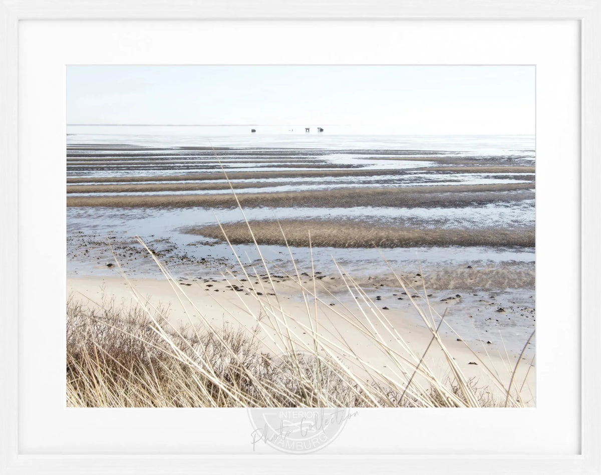 Schwarz-weiß Poster mit Rahmen, Sylt Wattenmeer, von Cosman-Photocollection, 31x25cm, Wandbild, Meeresküste